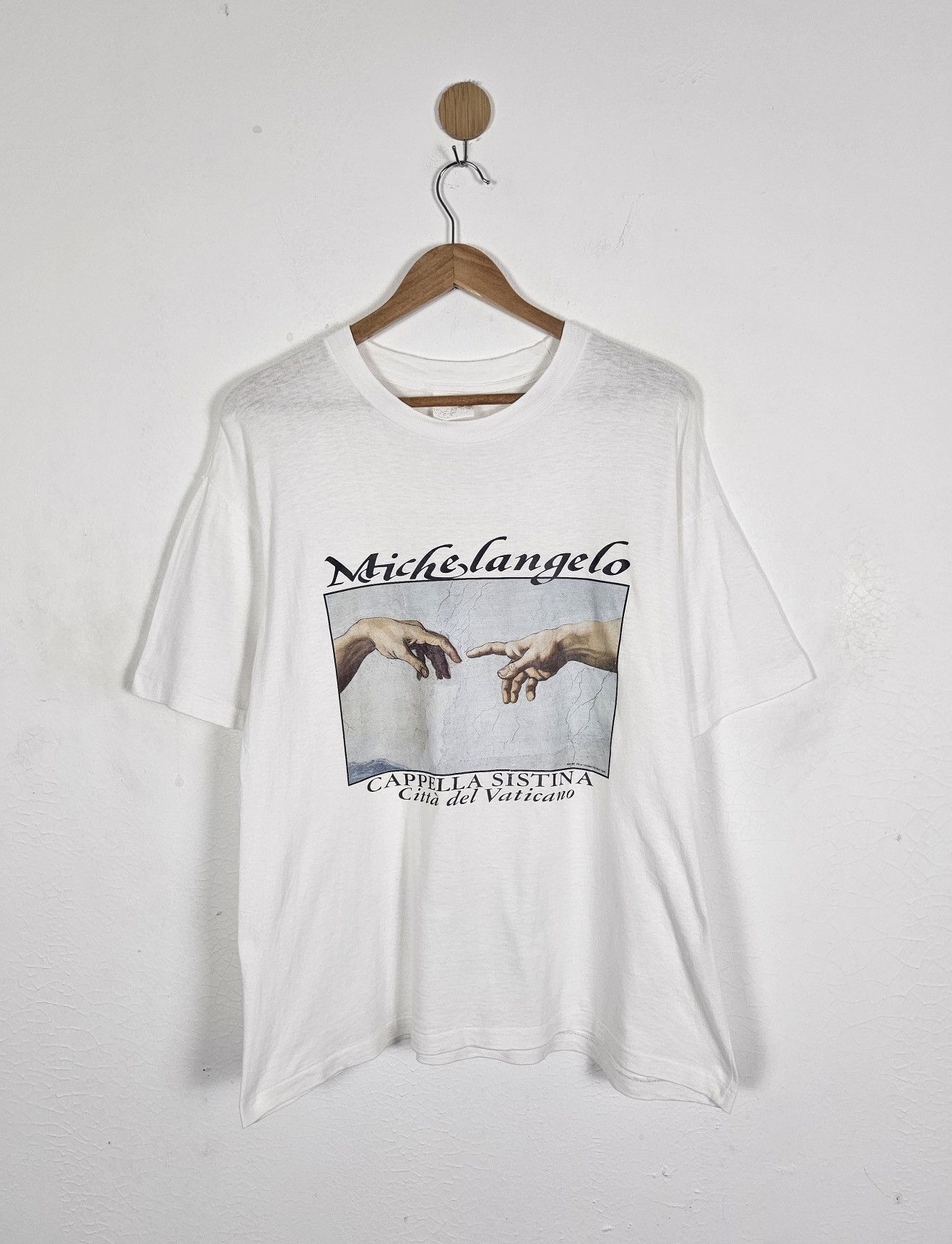 Vintage Vintage 90s Michelangelo art white graphic t shirt Size US L / EU 52-54 / 3 - 1 Thumbnail