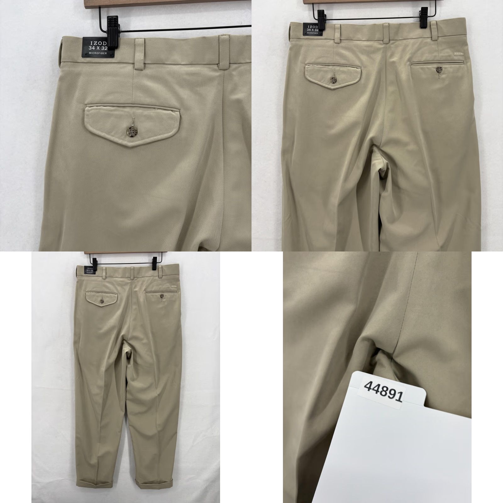 Izod IZOD Pants Mens 34x32 Khaki Microfiber Pleated Front Cuffed Chino Slacks Casual Size US 34 / EU 50 - 9 Thumbnail