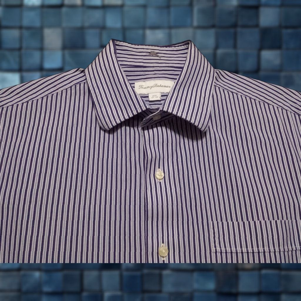 Tommy Bahama Tommy Bahama Mens Shirt 15.5 Long Sleeve Button-Front Blue Striped Cotton Dress Shirt Mens Size US L / EU 52-54 / 3 - 1 Thumbnail