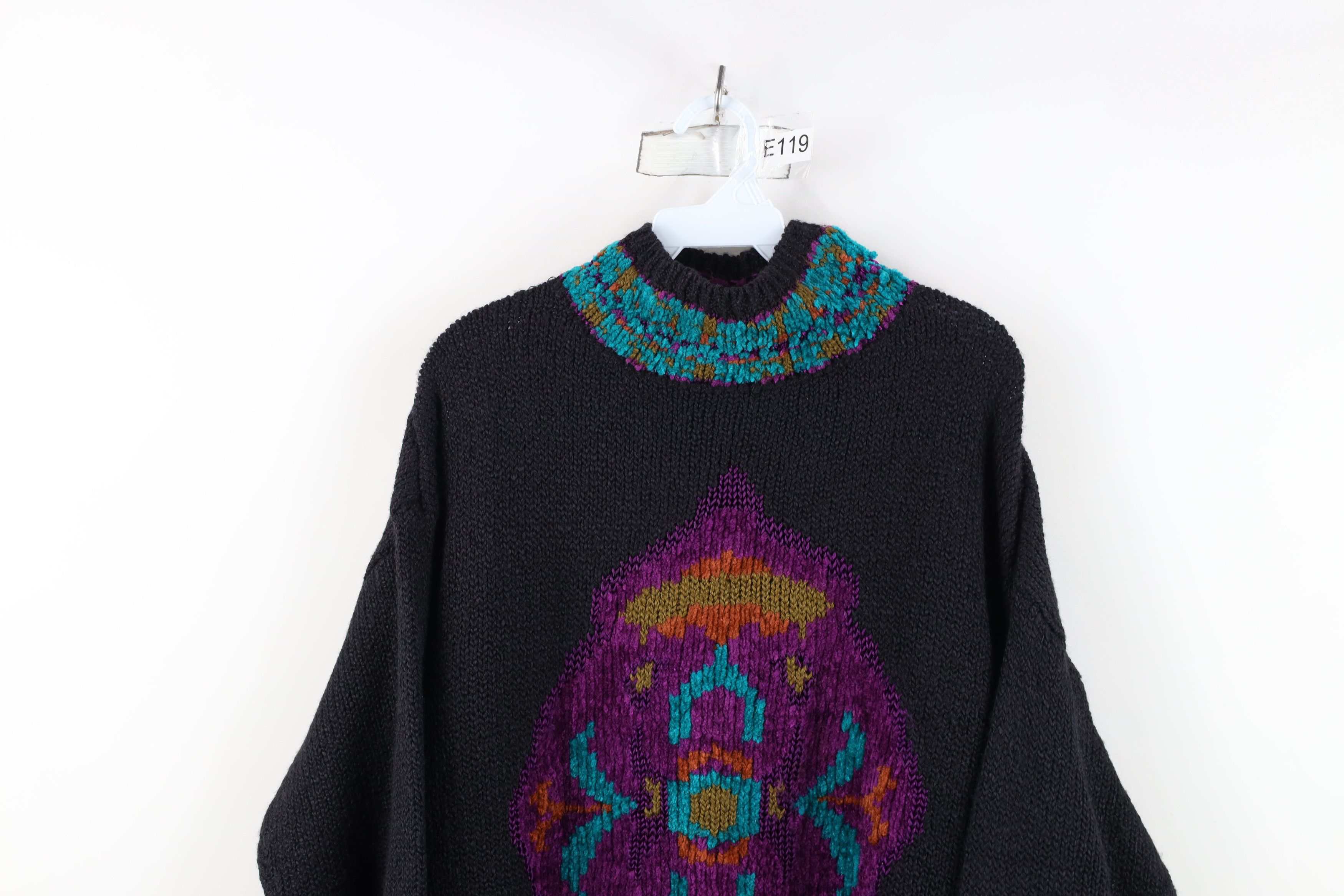 Vintage Vintage 90s Streetwear Geometric Flower Mock Neck Sweater Size XL / US 12-14 / IT 48-50 - 2 Thumbnail