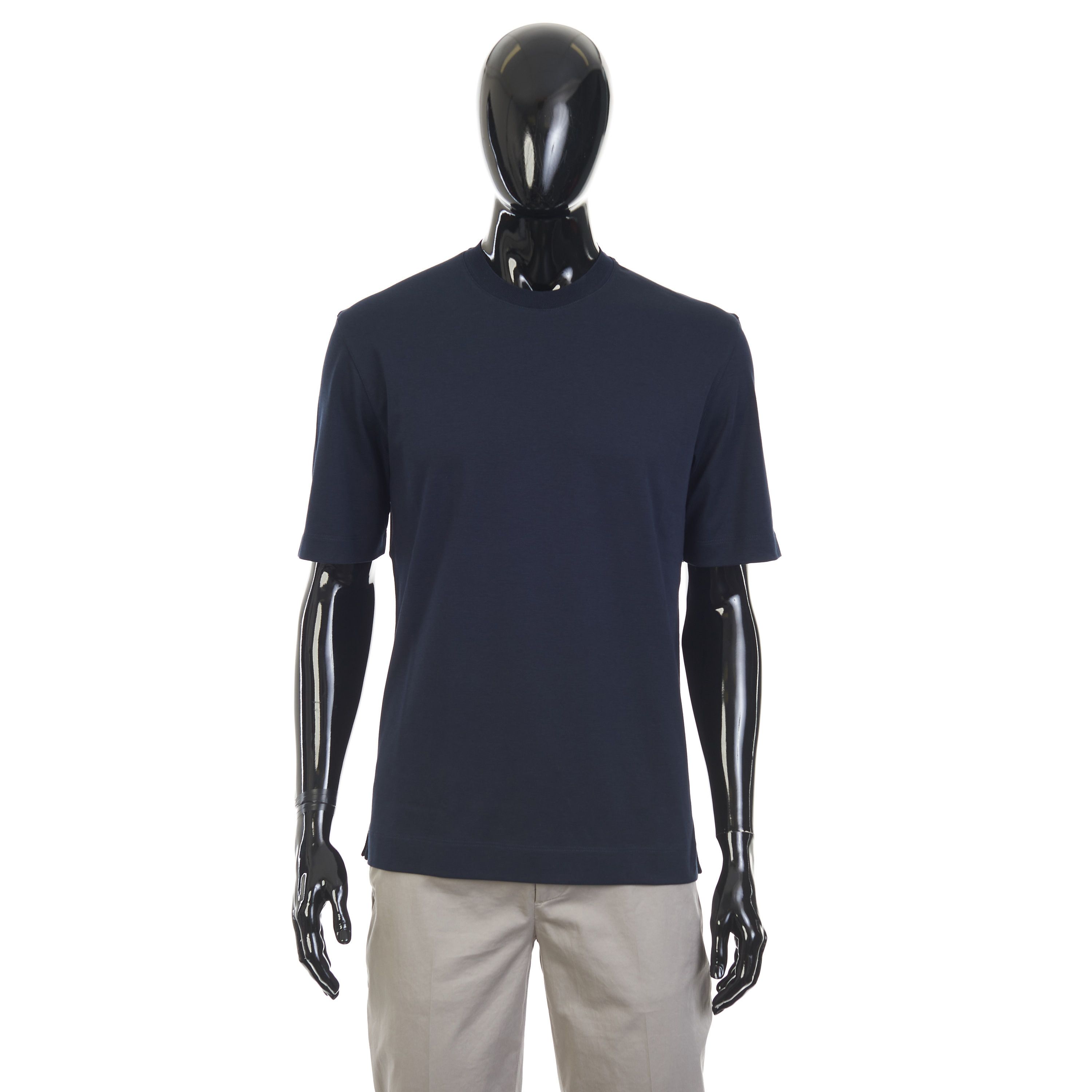 Navy Blue Silk & Cotton Crewneck Tshirt