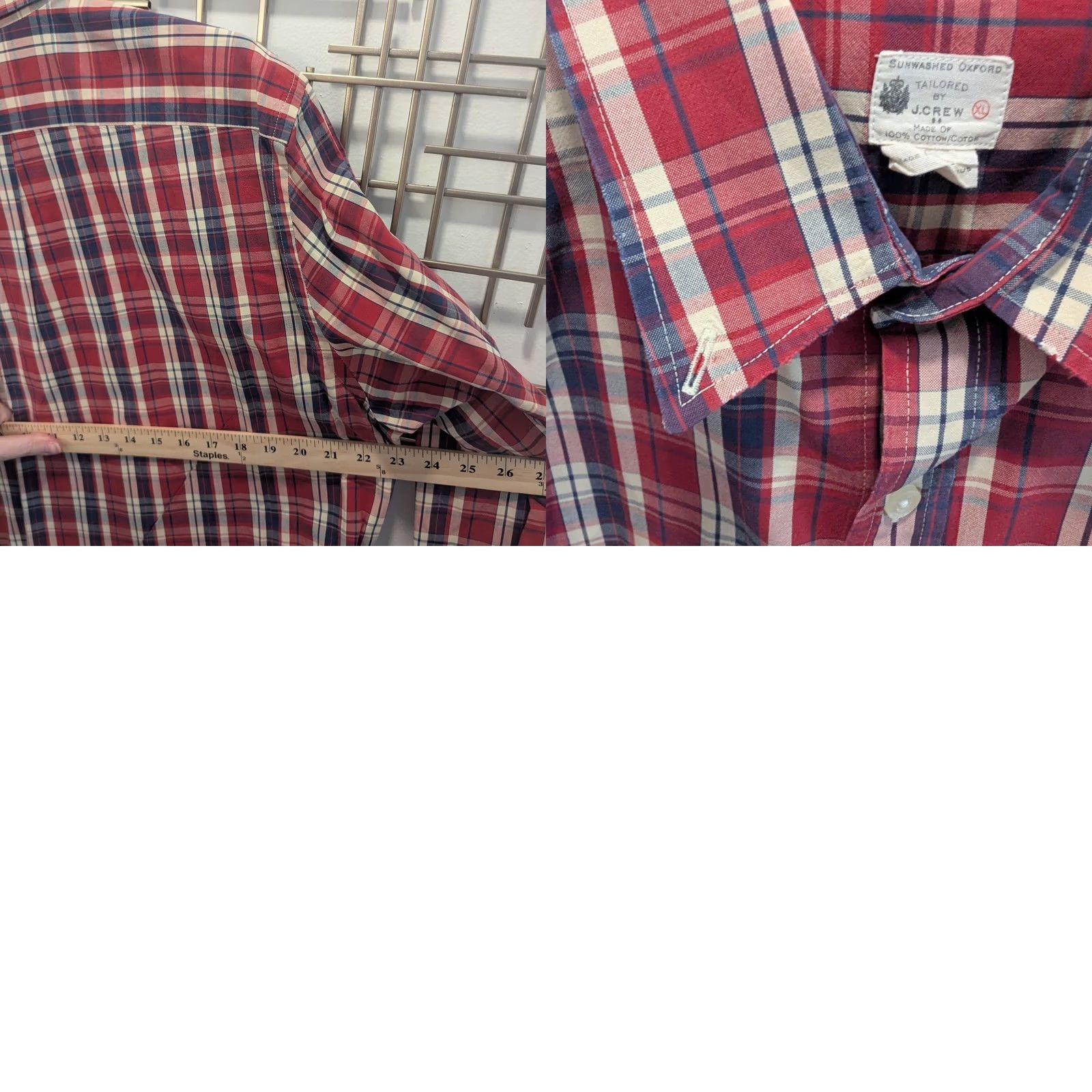 J.Crew J. Crew Sunwashed Oxford Plaid Button-Down Shirt Mens XL Red Blue White Cotton, Long Sleeve, Button-Up, Classic Fit, Chest Pocket, Casual Workwear Size US XL / EU 56 / 4 - 8 Thumbnail