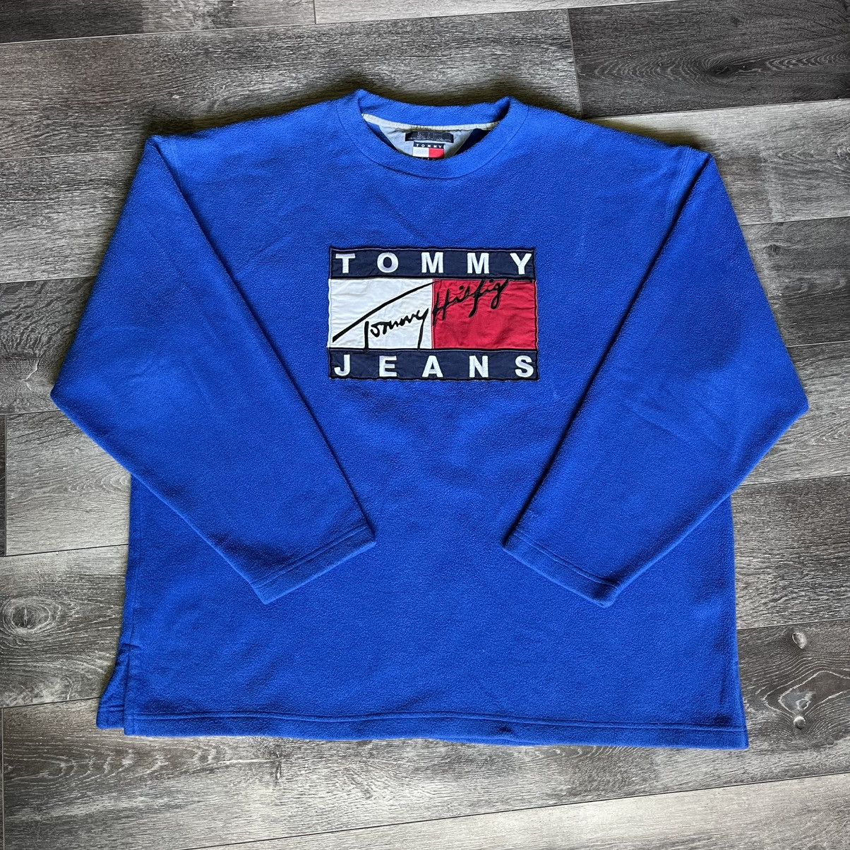 Tommy Hilfiger Vintage 1990s Tommy Hilfiger Jeans Flag Fleece Crewneck Blue Size US XL / EU 56 / 4 - 1 Thumbnail