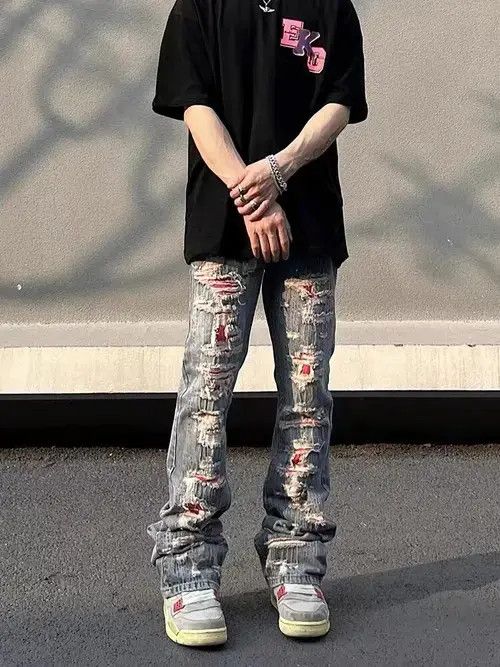 Japanese Brand × Jean Street hip hop grunge ripped embroidered jeans Size US 32 / EU 48 - 4 Thumbnail