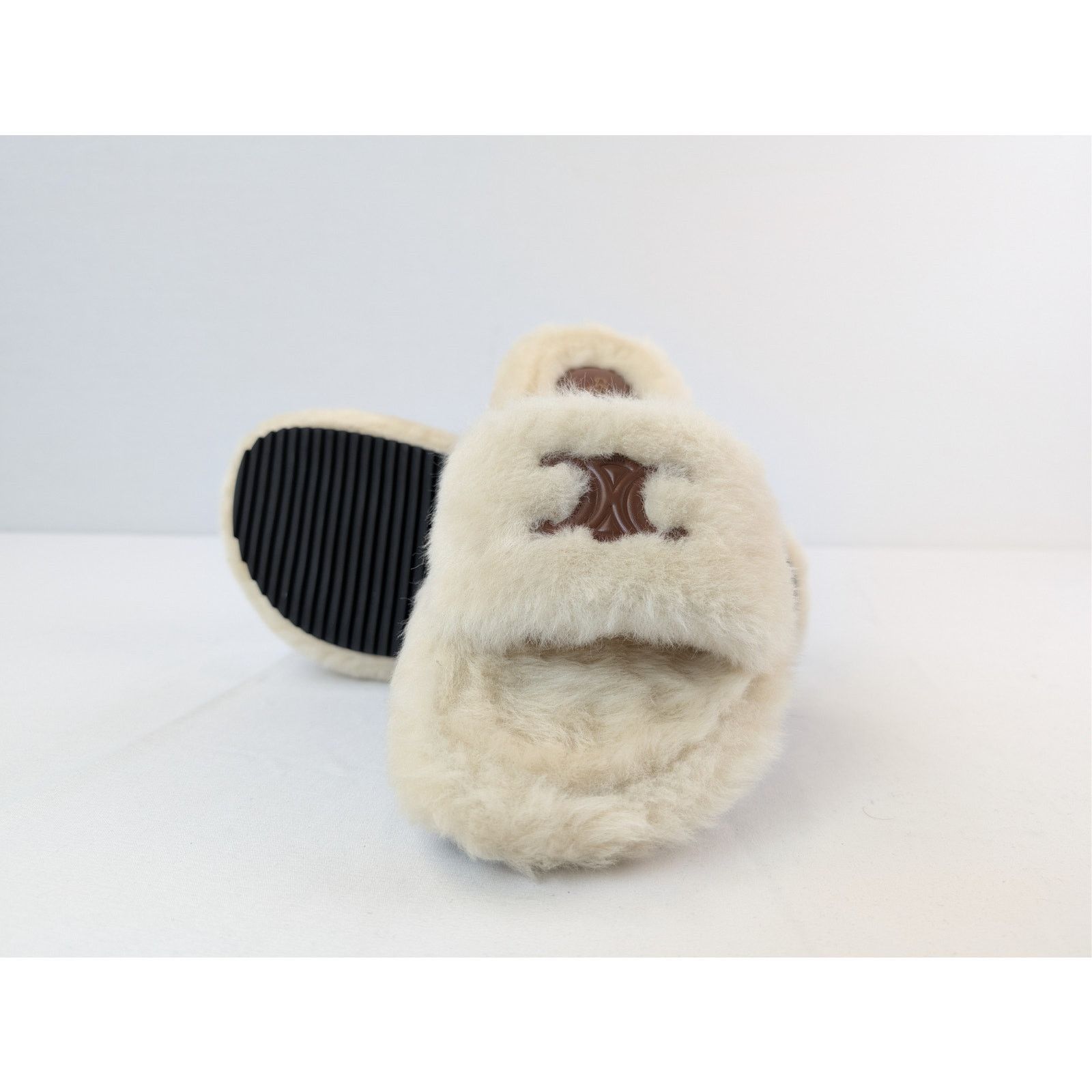 Celine o1rshd1 Fur Slides in Shearling Slide Slipper in Beige Size US 10 / IT 40 - 13 Thumbnail