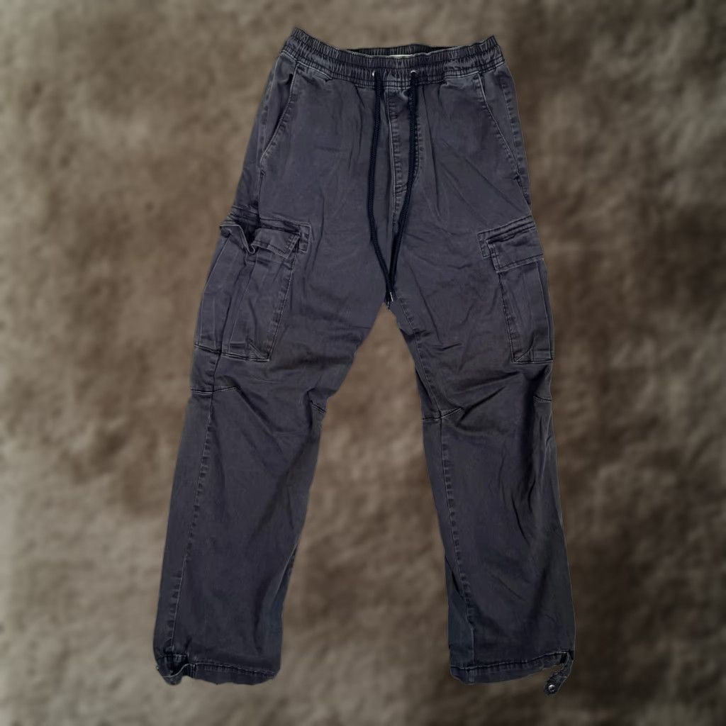 Pacsun PacSun Baggy Cargo Pants Mens Small Gray Relaxed Fit Drawstring Waist Strap Hem Size US 29 - 1 Thumbnail