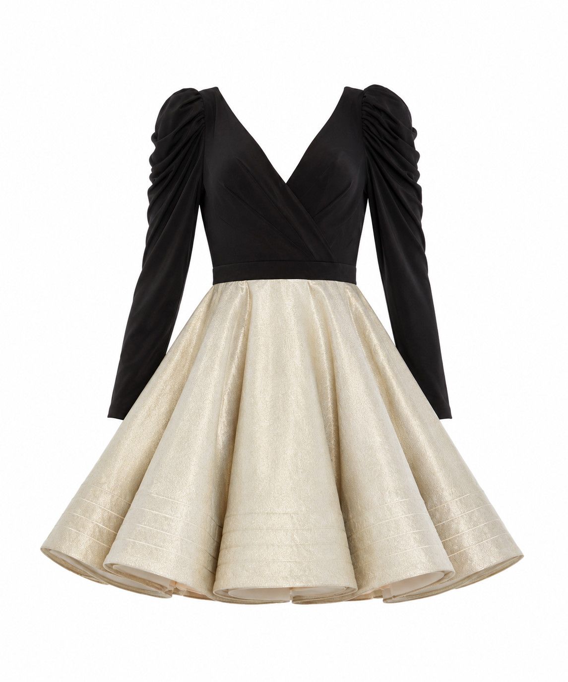 Mac Duggal Mac Duggal Black Metallic Puff Sleeve Cocktail Dress Size M / US 6-8 / IT 42-44 - 2 Thumbnail