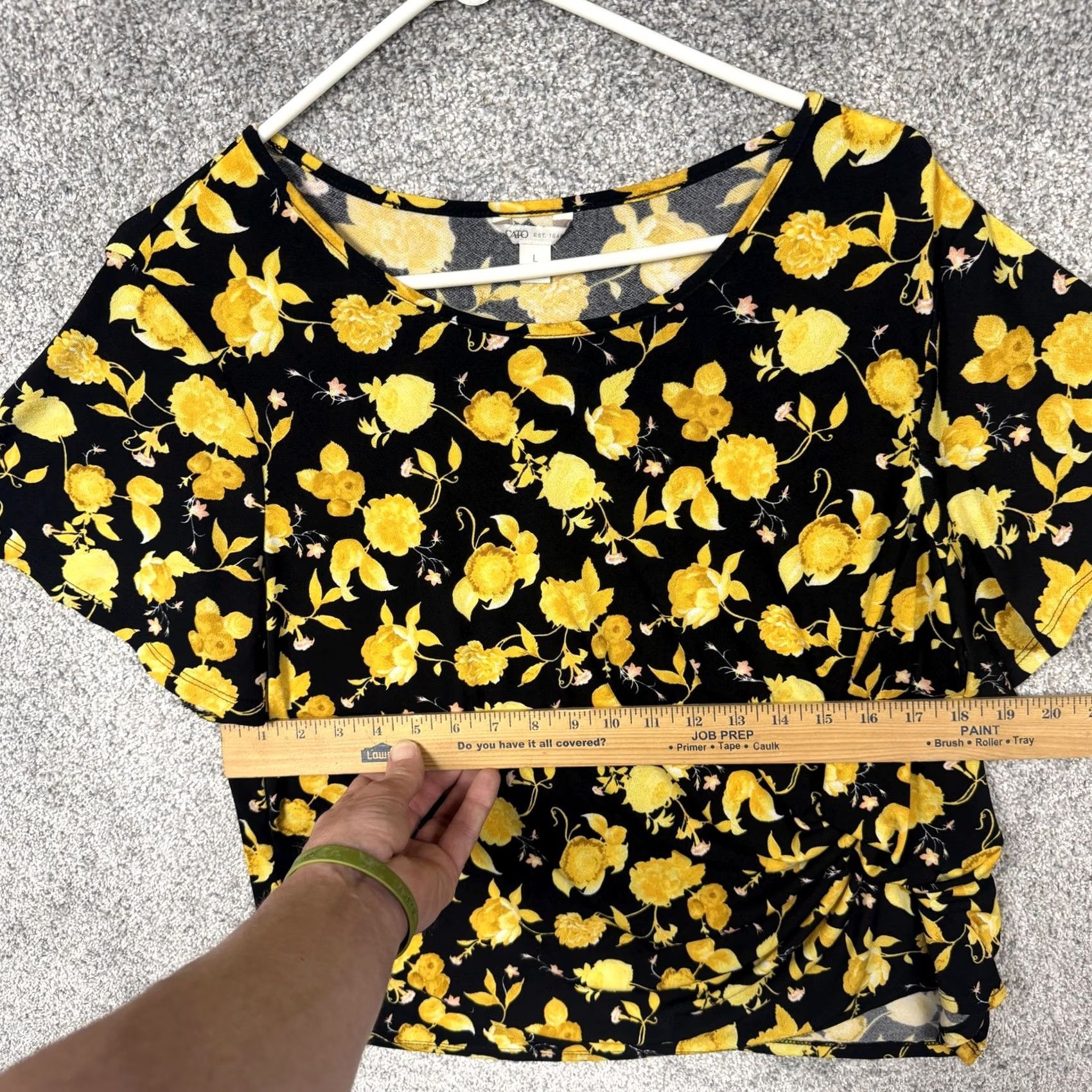 Vintage Cato T-Shirt Womens Black Yellow Floral Short Sleeve Scoop Neck with Side Knot Ruched Front Size L / US 10 / IT 46 - 3 Thumbnail
