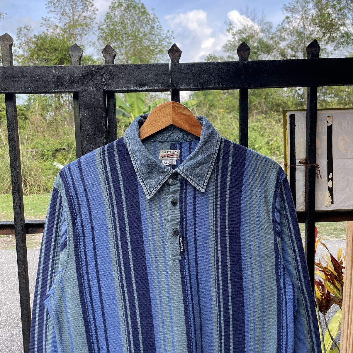 Guess 🔥Vintage 90s GUESS Denim Colllar Stiped Polos Shirts Size US M / EU 48-50 / 2 - 4 Thumbnail