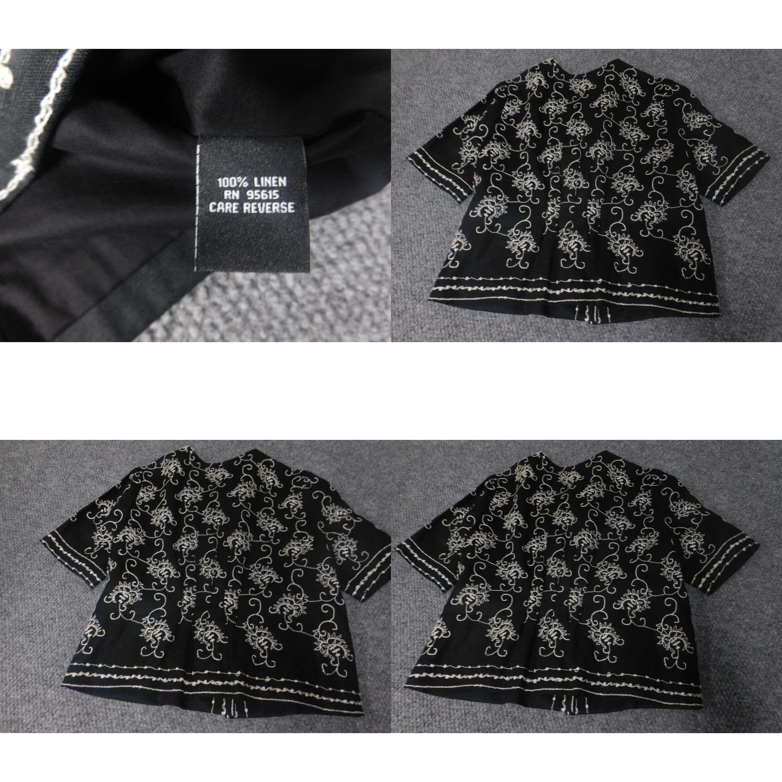 Vintage Rafaella Womens Jacket 14 Black Floral Knit Linen Snap Embroidered Collared Casual Mid-Length Autumn Fall 14 Womens Regular Girls Mens Size XL / US 12-14 / IT 48-50 - 8 Thumbnail