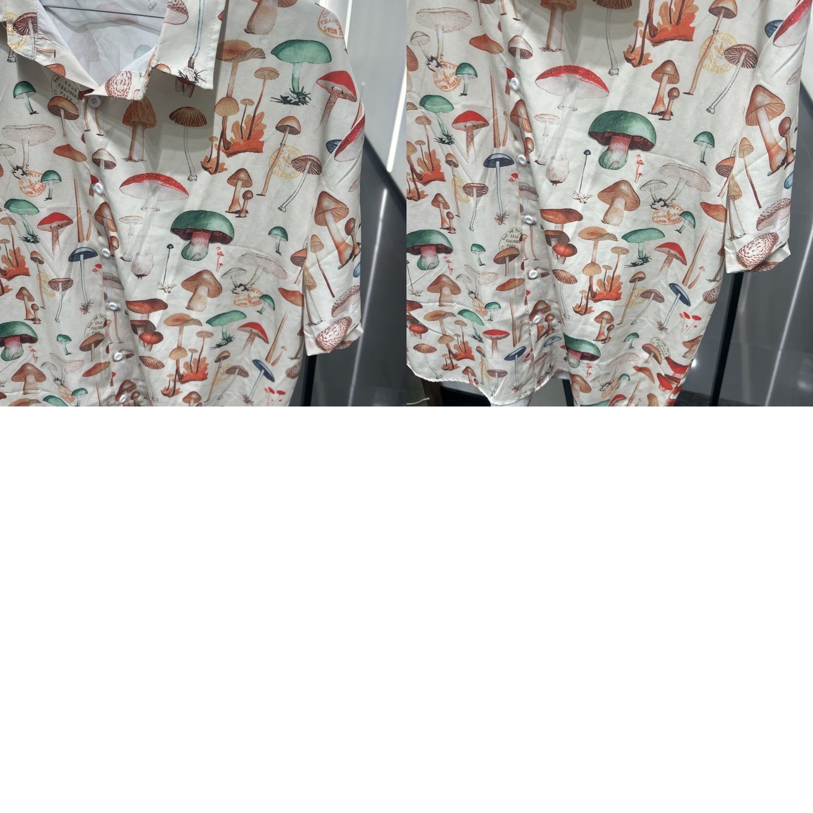 X-LARGE Mushroom Print Short Sleeve Shirt Mens XL Button Up Polyester Retro Satin Multicolor Casual Shirt X-Large Filtration: none Size US XL / EU 56 / 4 - 8 Thumbnail