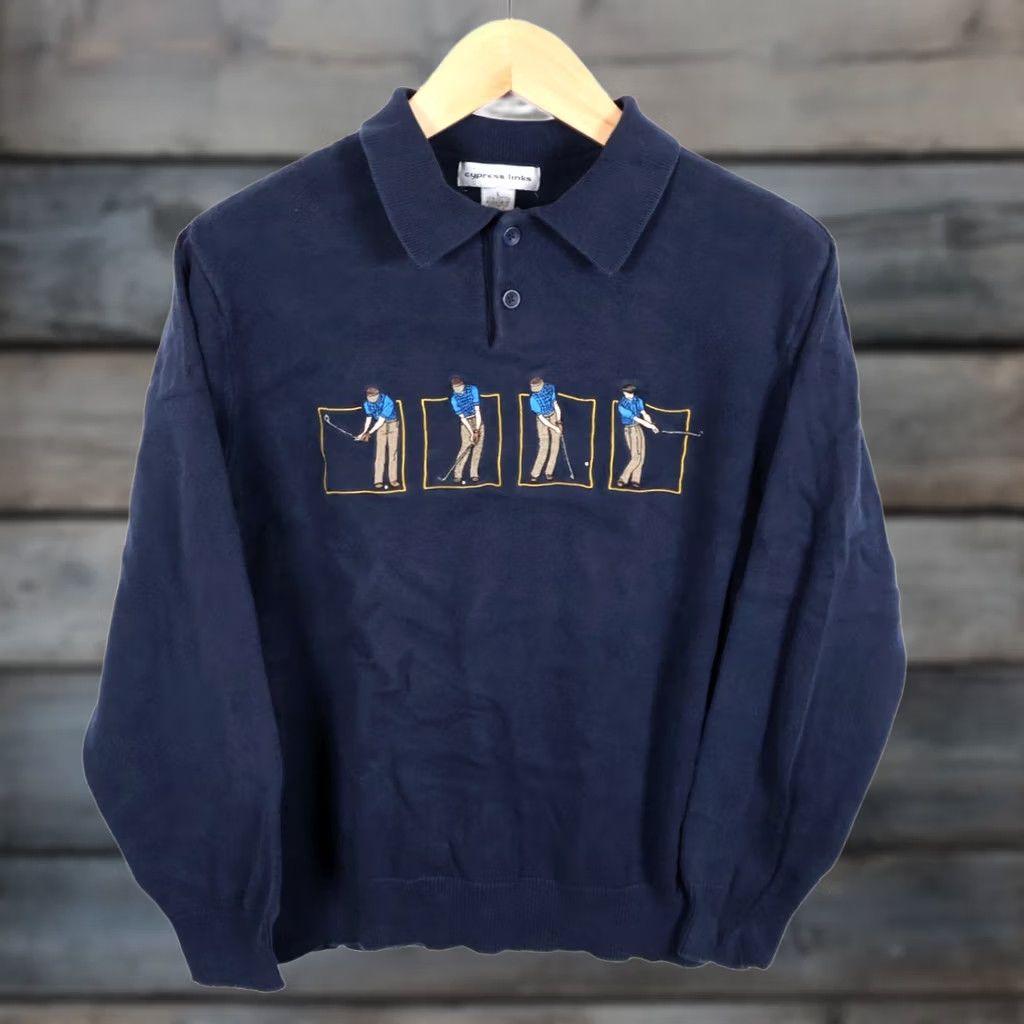 Vintage VINTAGE Cypress Links Sweater Mens Large Dark Blue Collared Embroidered 90s Preppy Golf Graphic Print Size US L / EU 52-54 / 3 - 1 Thumbnail