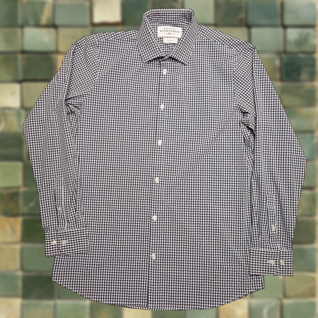 Mizzen+Main Mizzen+Main Shirt Mens XL Trim Fit Blue Check Leeward Long Sleeve Casual Travel Button-Up Plaid N/A Size US XL / EU 56 / 4 - 1 Thumbnail