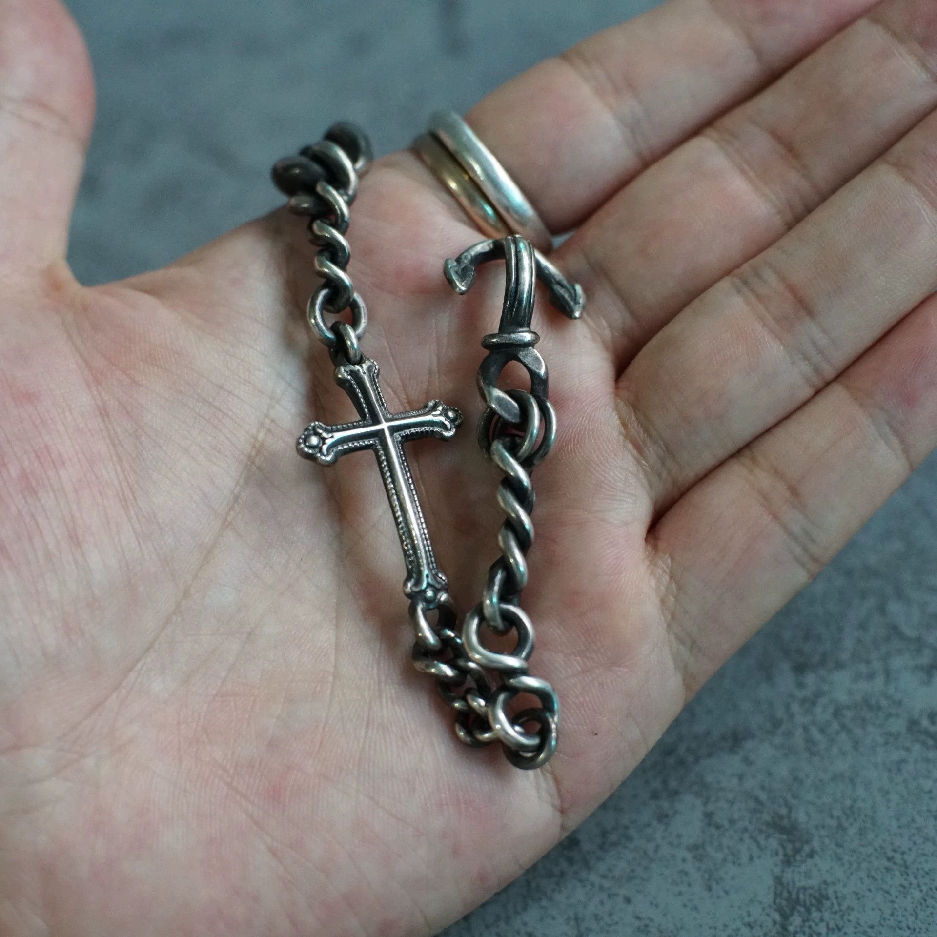 Werkstatt Munchen Werkstatt Munchen M2651 Cross & Anchor Silver Bracelet XS+M Size ONE SIZE - 6 Thumbnail