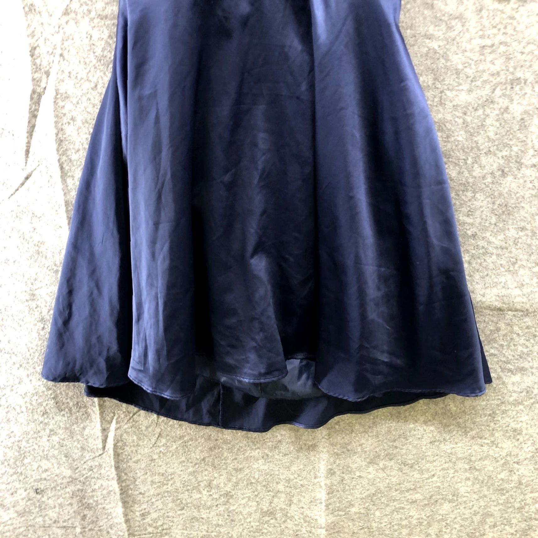Vintage B. Darlin Satin Dress Size 7/8 Dark Blue Cut Out Lace Back Fit Flare Padded Cami Size M / US 6-8 / IT 42-44 - 4 Thumbnail
