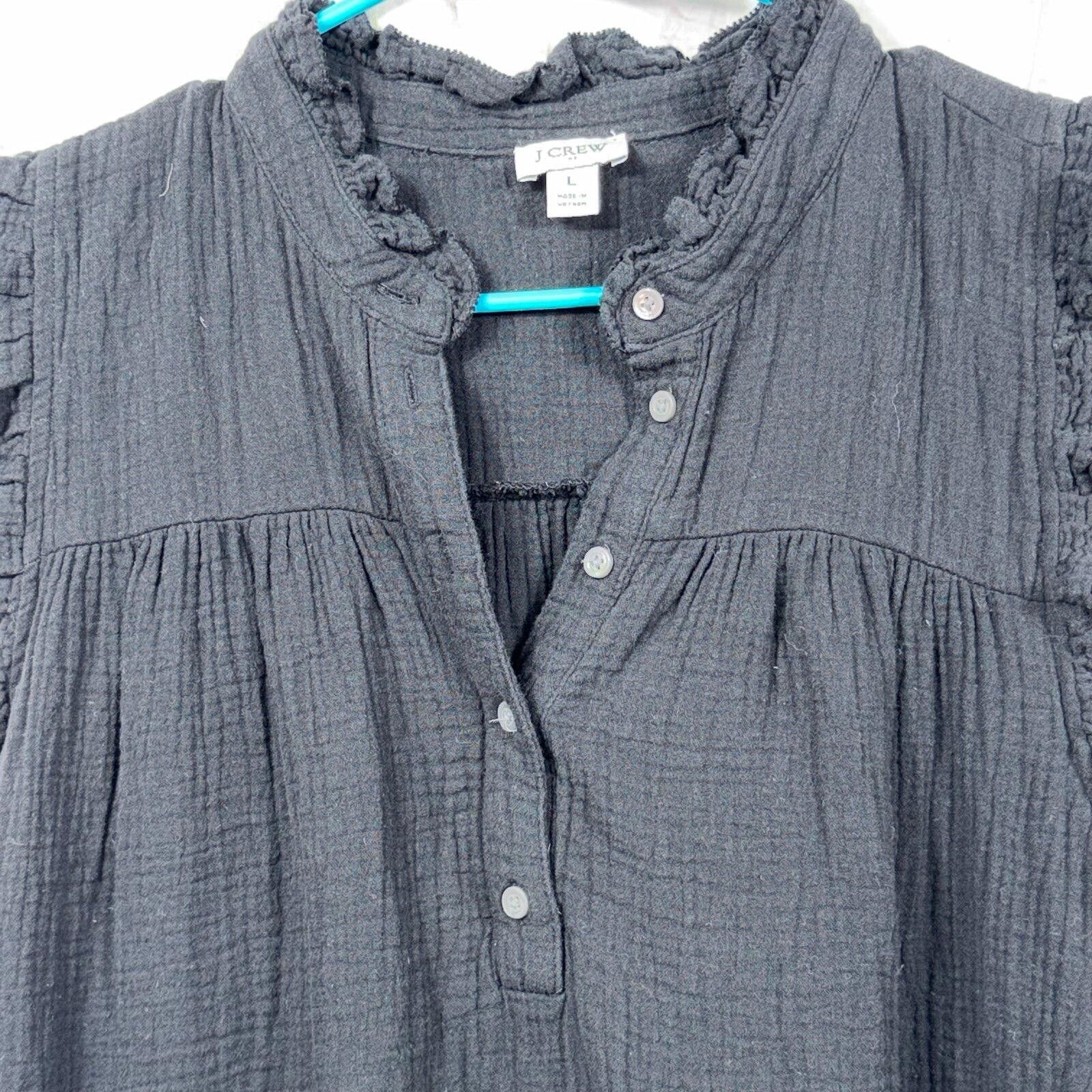 J.Crew J.Crew Women's Black Sleeveless Ruffle Blouse - Size L Size L / US 10 / IT 46 - 2 Thumbnail