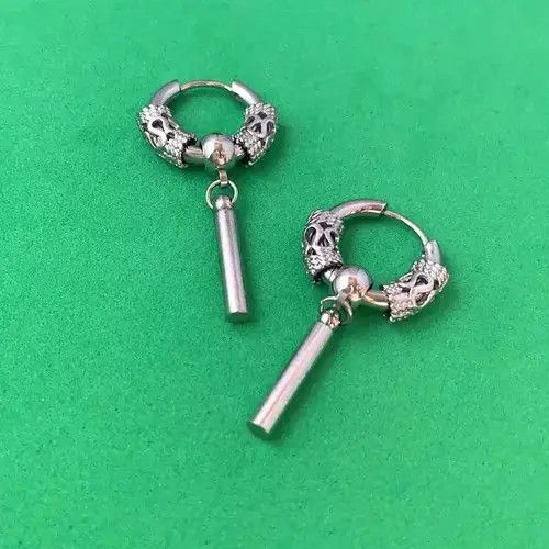 Jewelry × Sterling Silver 925 Silver Plated Circle Bar Dangle Drop Earrings for Men Size ONE SIZE - 3 Thumbnail