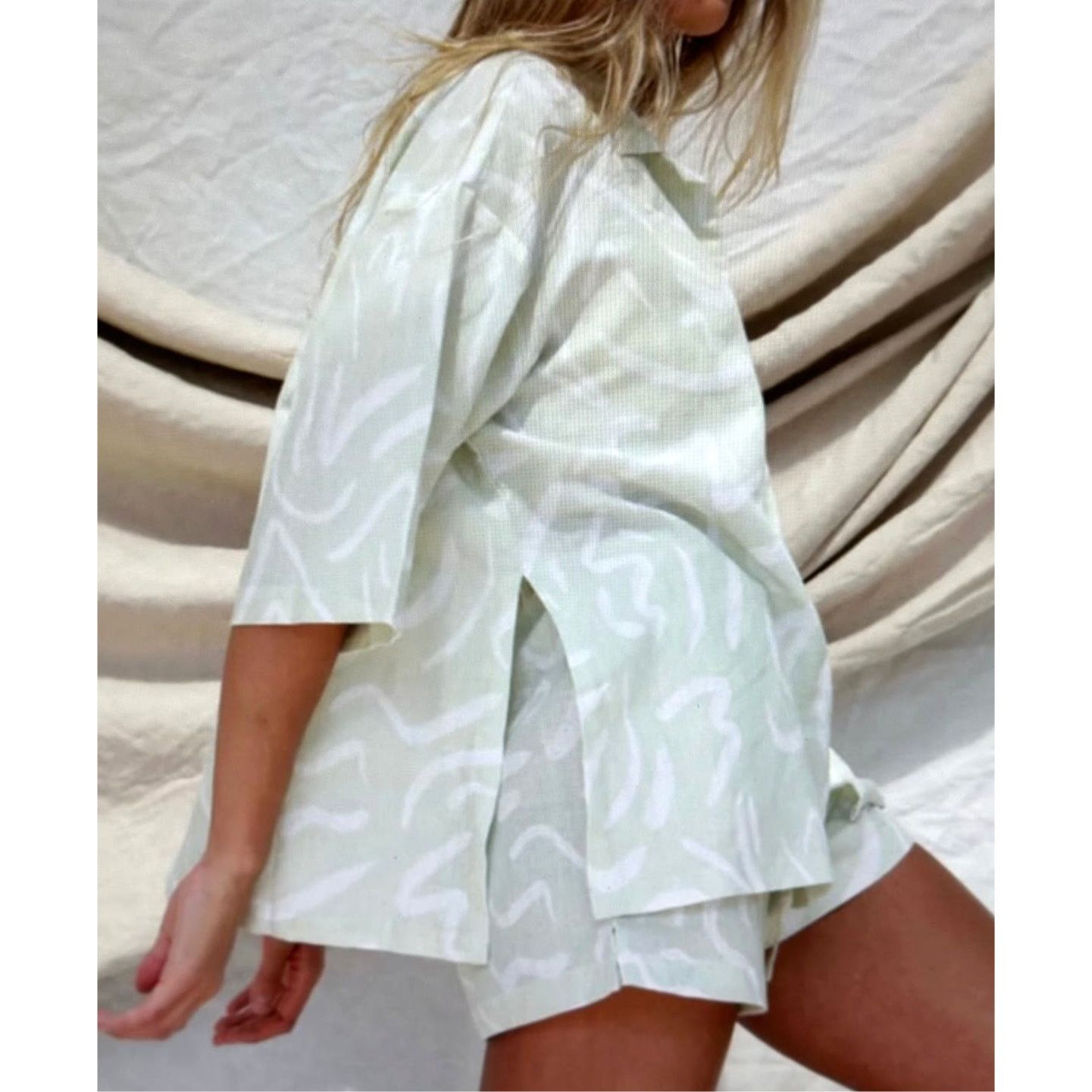 Other Stone Fox Swim Melba 100% Linen Shorts- Aloe Lines size XS/S Size 26" / US 2 / IT 38 - 6 Thumbnail