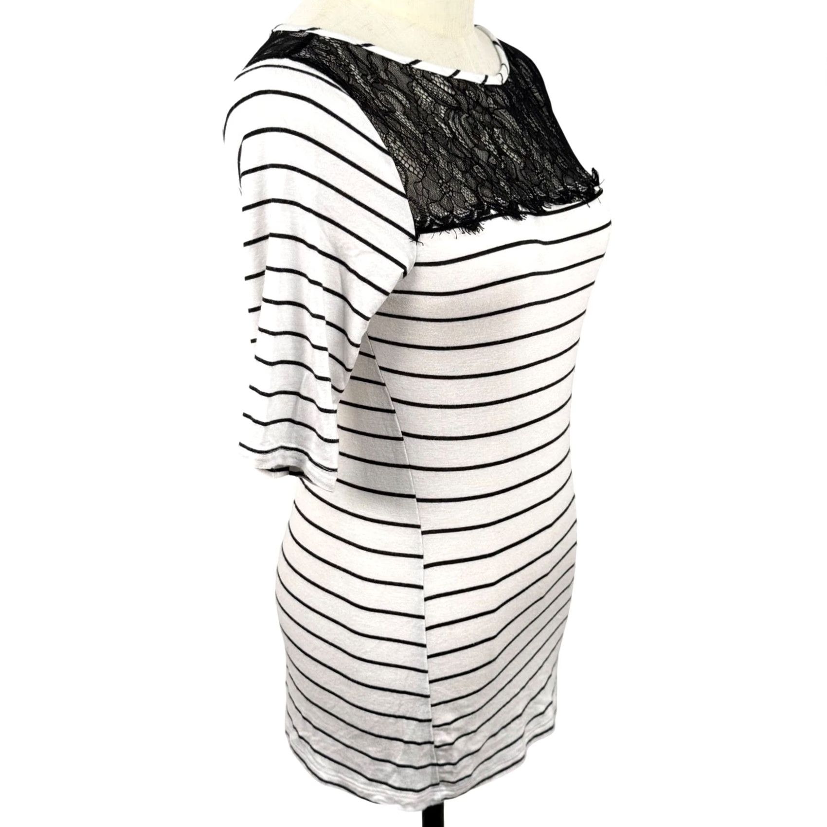 Bar III Nautical Womens XS Striped Lace Yoke Top Parisian Coquette Made in USA Shirt XS White Zip Back Zipper Navy? Size XS / US 0-2 / IT 36-38 - 4 Thumbnail