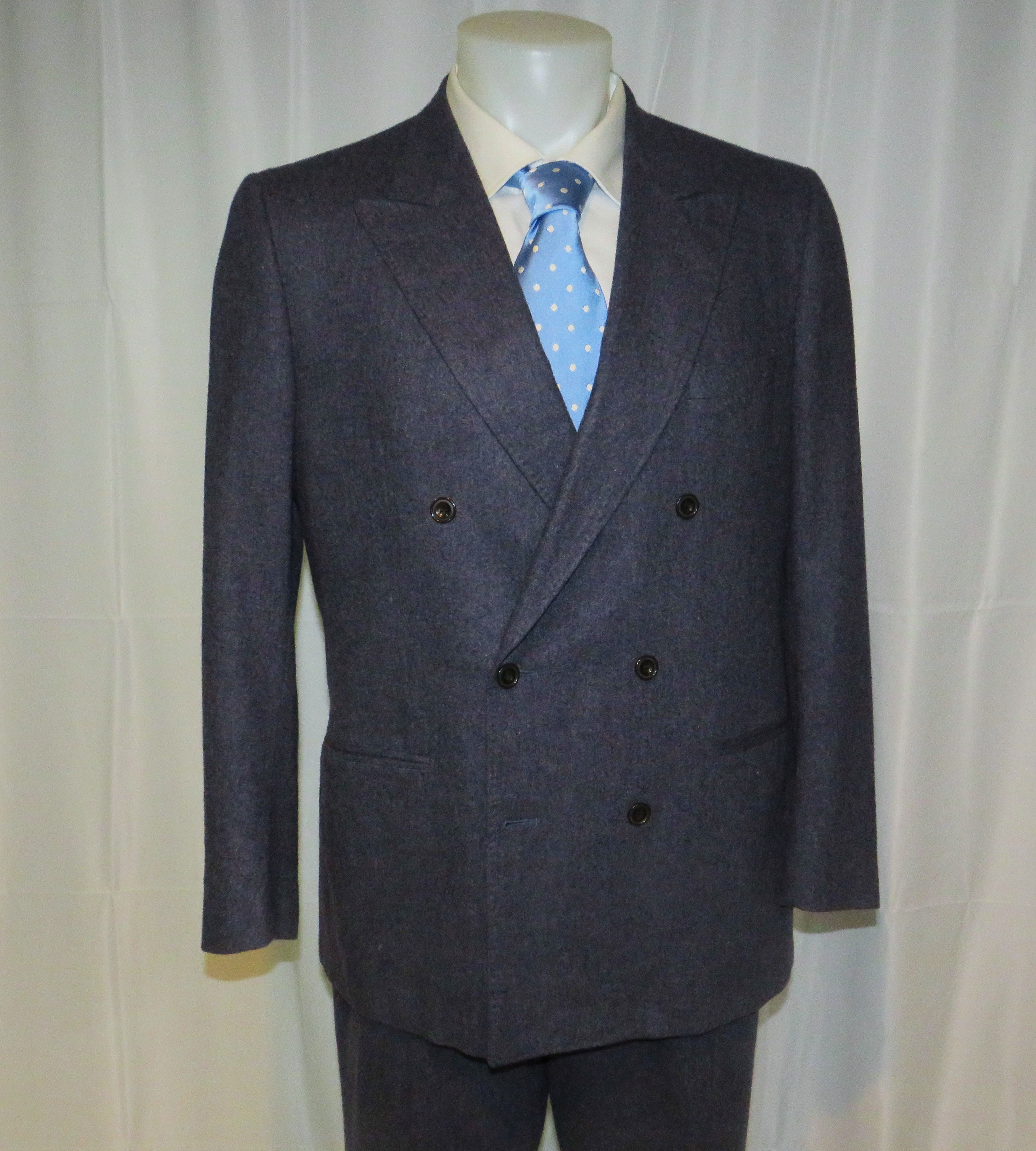 Cifonelli × Francesco Smalto Vintage Blue Flannel Double Breasted Suit 42R Size 42R - 9 Thumbnail