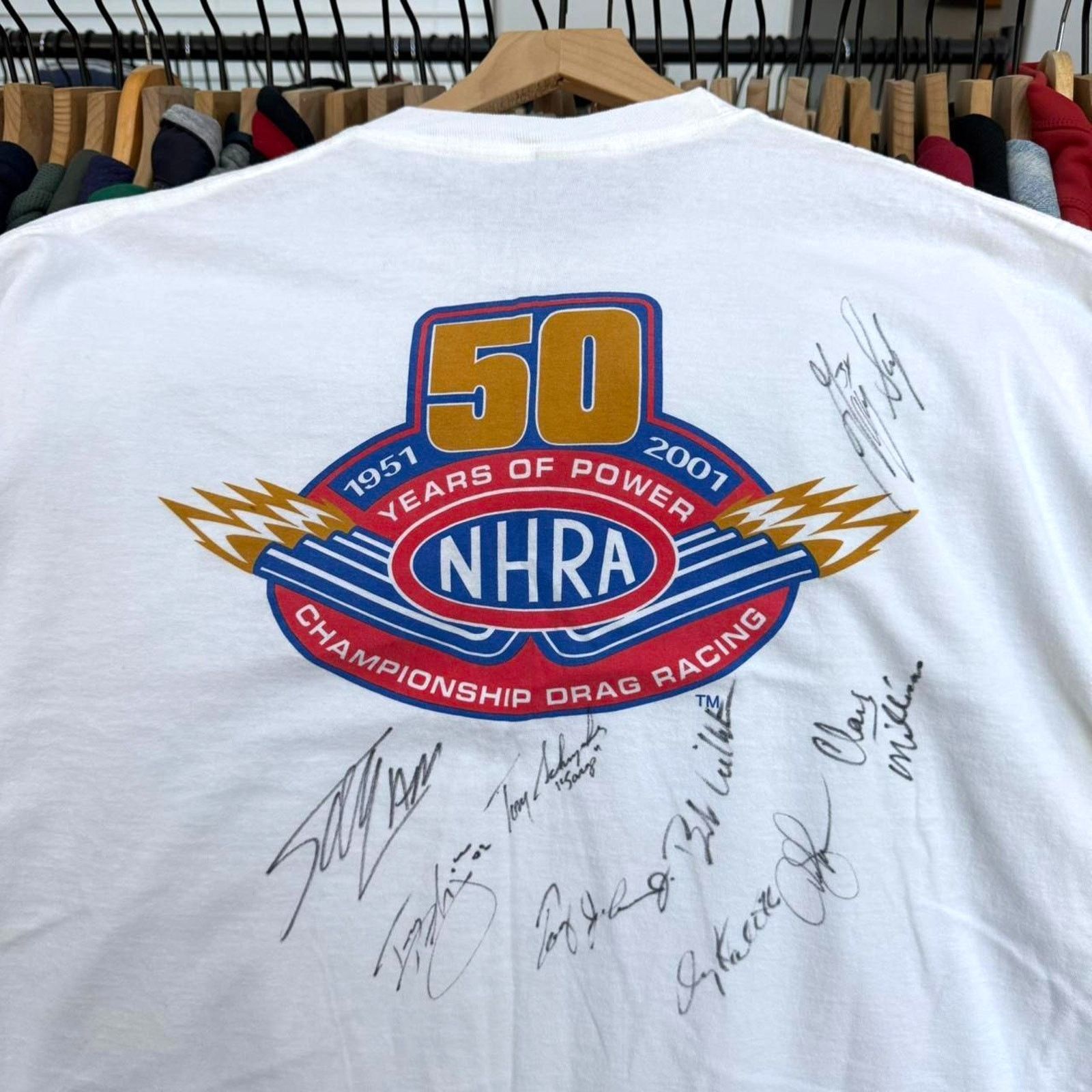 Other Vintage 90s NHRA Racing Tee Signed By A Lot Of Racers White Size US XXL / EU 58 / 5 - 1 Thumbnail