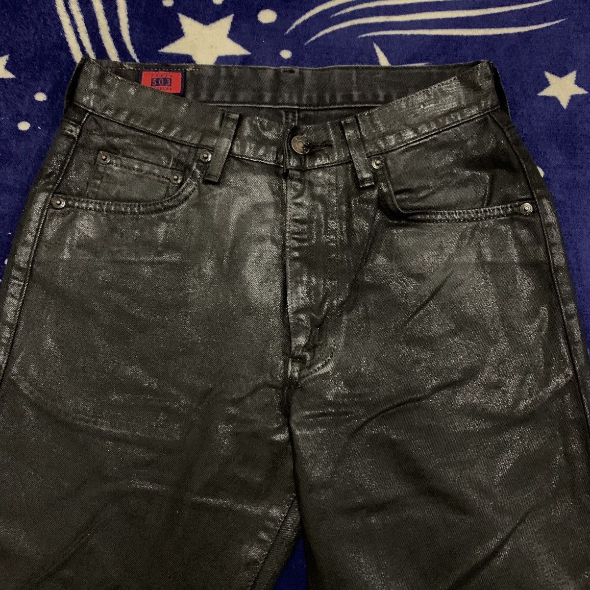 Vintage Edwin 503ZZ Waxed Jeans Black Coated Japan Denim