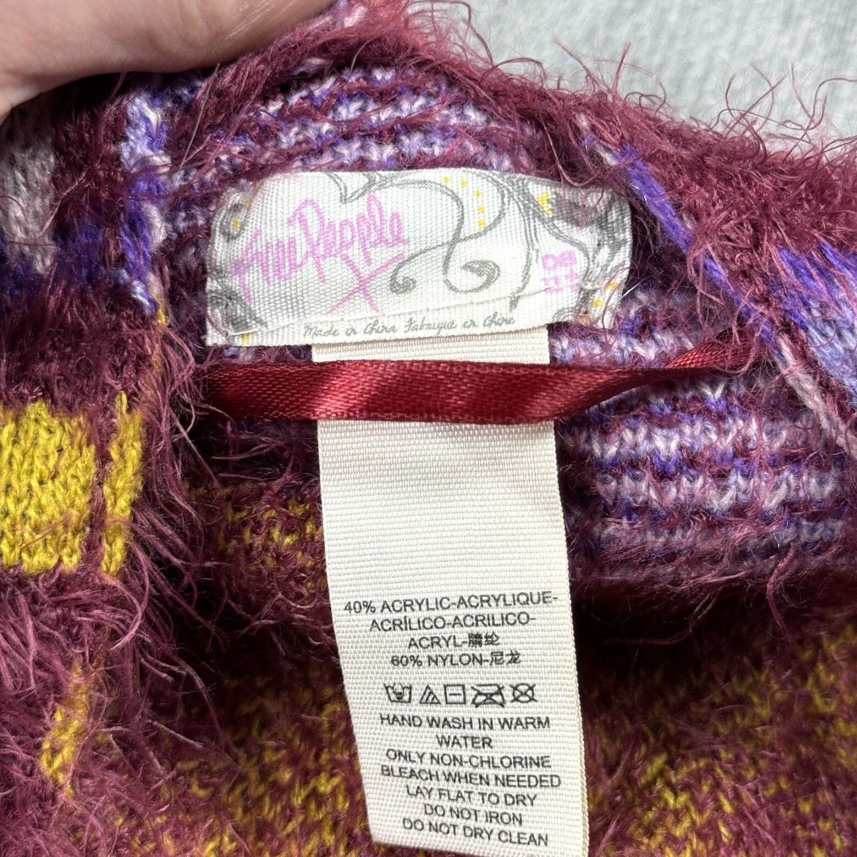 Free People FREE PEOPLE Boho Geometric Kimono Poncho Sweater One Size Purple Yellow Womens Size ONE SIZE - 4 Thumbnail