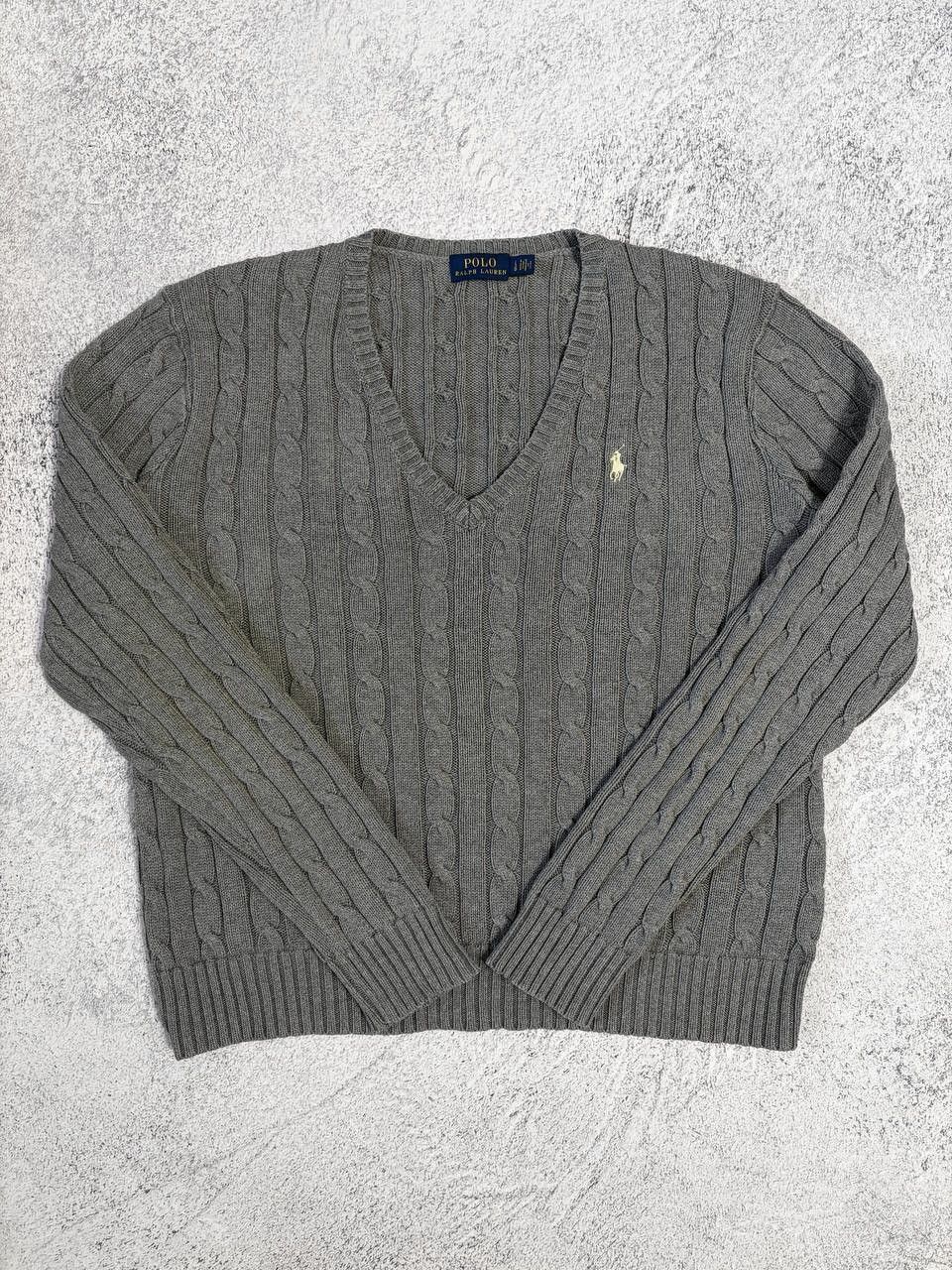 Polo Ralph Lauren Polo Ralph Lauren Braided Cable Knit V-Neck Cotton Sweater Size M / US 6-8 / IT 42-44 - 1 Thumbnail