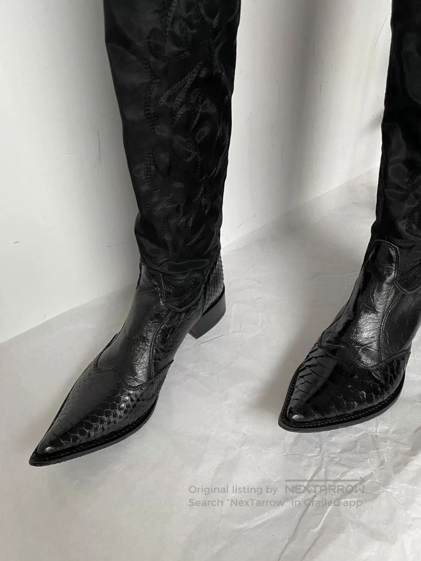 Gianni Barbato Gianni Barbato Pointed Toe Embroidered Leather Boots. Size US 5.5 / IT 35.5 - 2 Thumbnail