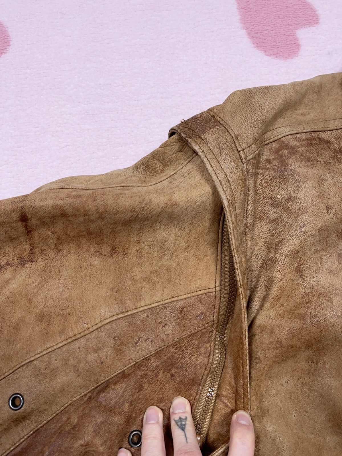 Genuine Leather × Vintage ➕ sick faded patina brown leather boxy Jacket 90s Size US L / EU 52-54 / 3 - 7 Thumbnail