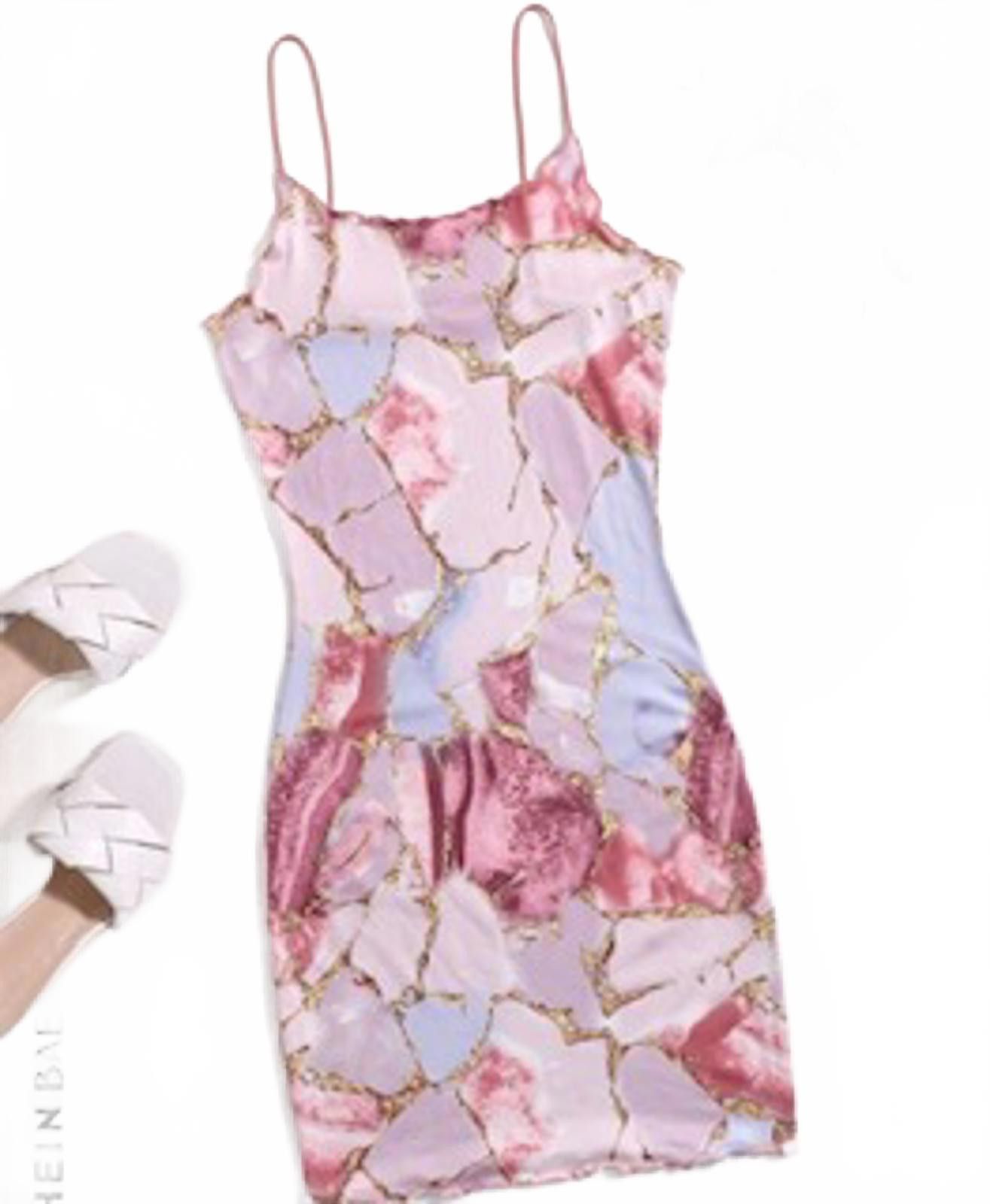Designer Floral Print Slip Dress - Pink & Gold Accents Size 4XL / US 24-26 - 1 Thumbnail