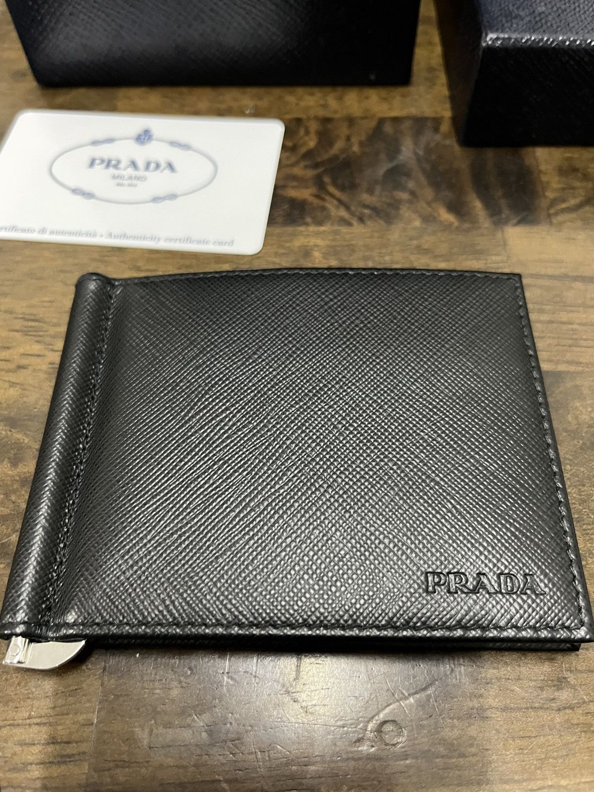 Prada Prada Black Saffiano Leather Money Clip Bifold Wallet Size ONE SIZE - 5 Thumbnail