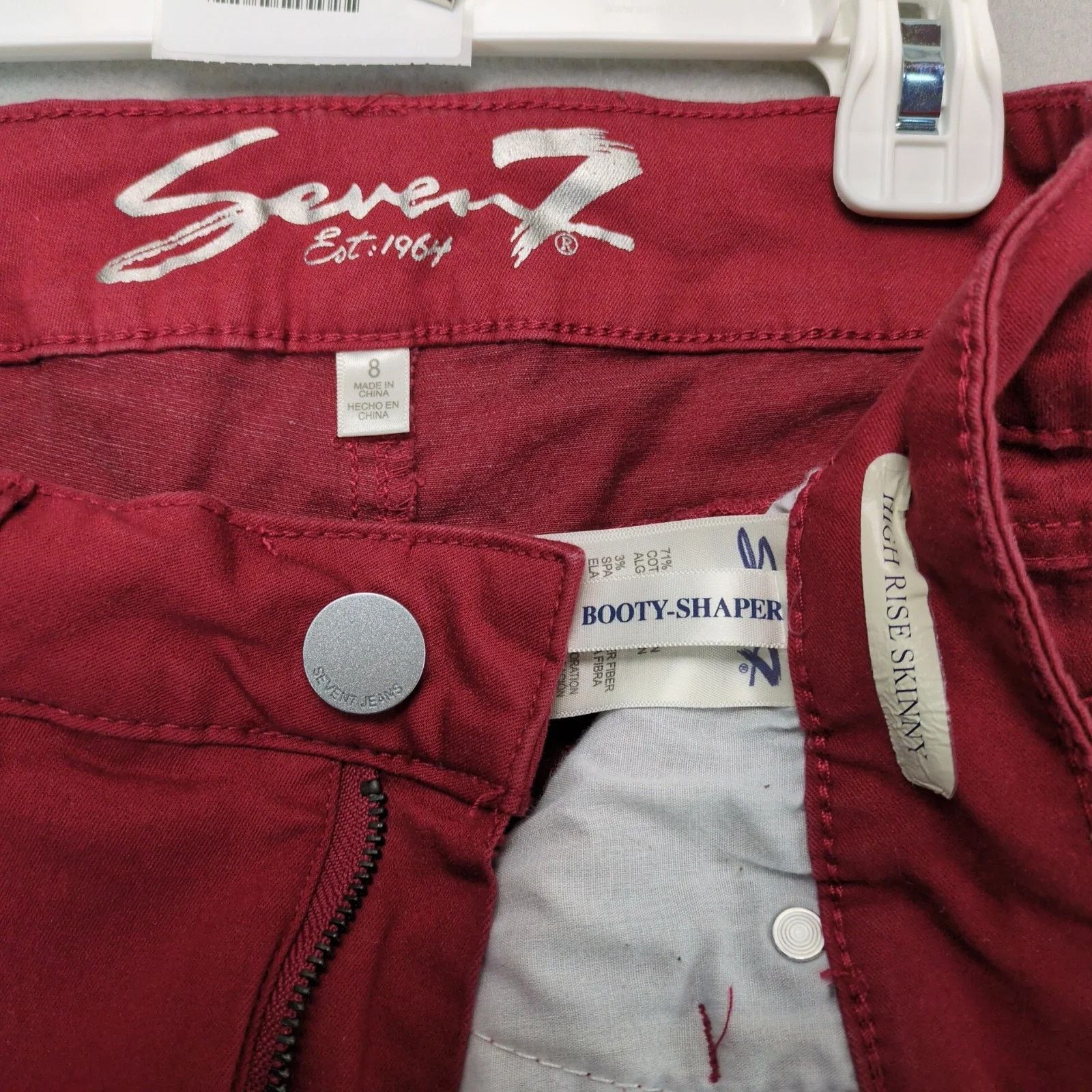 Seven 7 Seven7 High Rise Skinny Burgundy Jeans Womens 8 Booty-Shaper Size 30" / US 8 / IT 44 - 9 Thumbnail