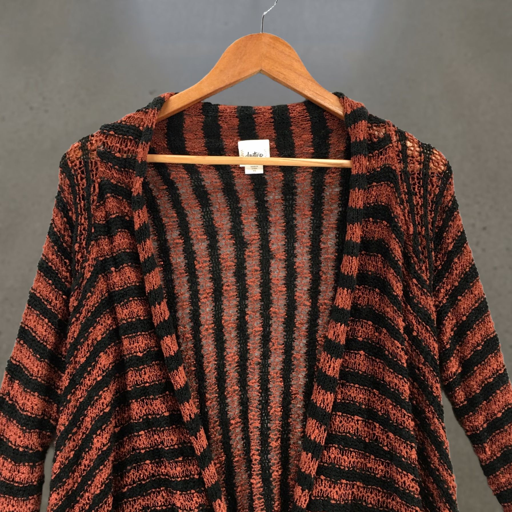 Vintage Daytrip Fringe Cardigan Sweater Womens XS Brown Black Striped Open Front Knitted Size XS / US 0-2 / IT 36-38 - 1 Thumbnail