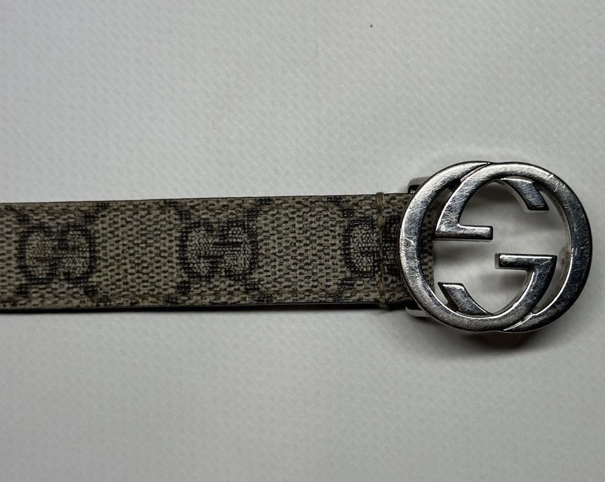 Gucci Gucci Beige/Brown GG Thin Belt 70cm Silver Buckle Size ONE SIZE - 4 Thumbnail