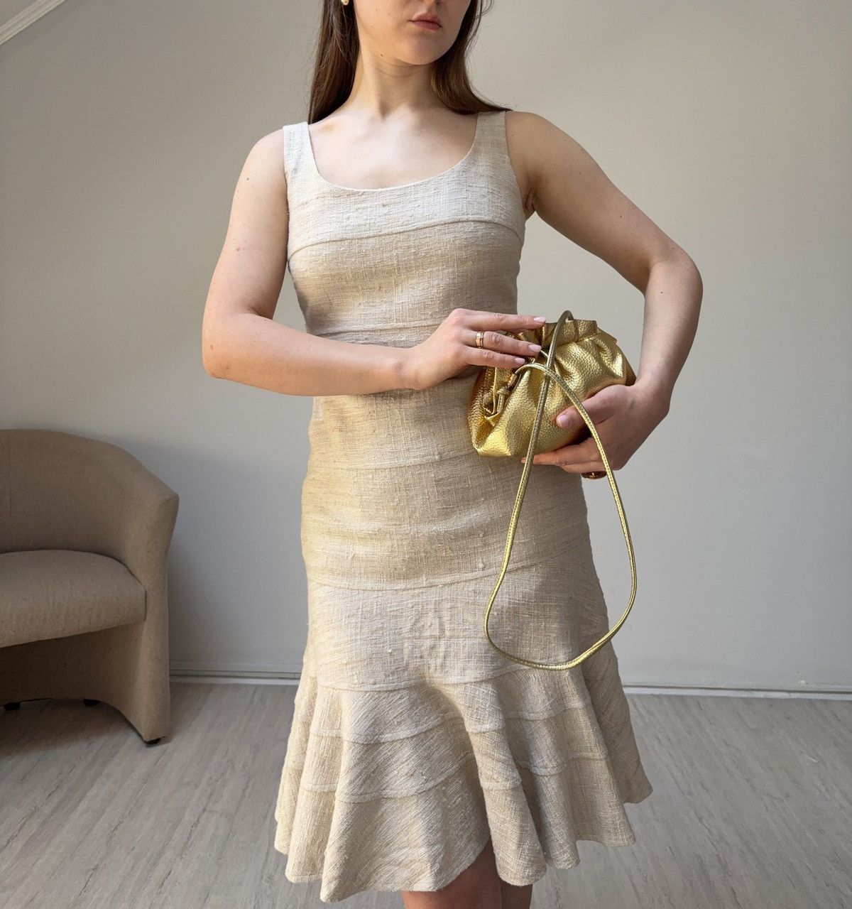 Akris Akris Punto 100% Silk Raw Silk Dress Beige Sleeveless US 4 Size S / US 4 / IT 40 - 3 Thumbnail