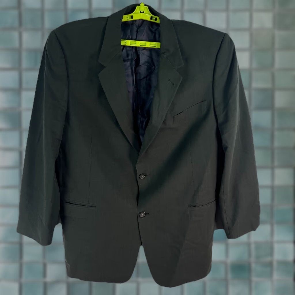 Hart Schaffner Marx Hart Schaeffer Marx Blazer Jacket Men’s Size 48 L Green Wool Tweed Notch Single-Breasted 2-Button USA Mens Size 48R - 1 Thumbnail