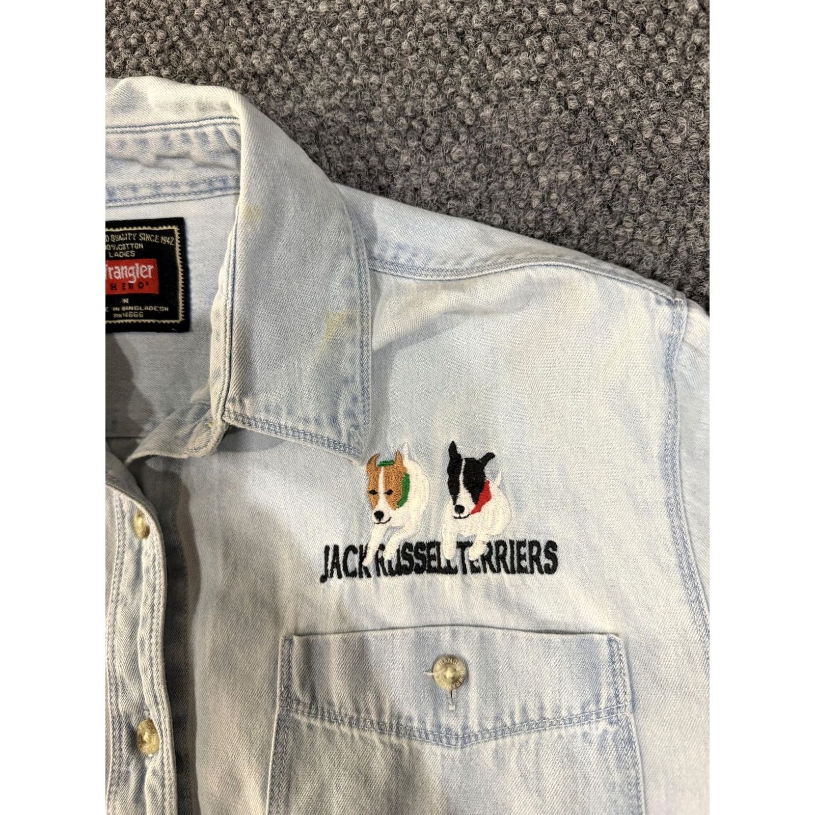 Wrangler Wrangler Button-Up Shirt Womens M Denim Blue Jack Russell Terrier Embroidered Pocket Casual Long Sleeve Size M / US 6-8 / IT 42-44 - 5 Thumbnail