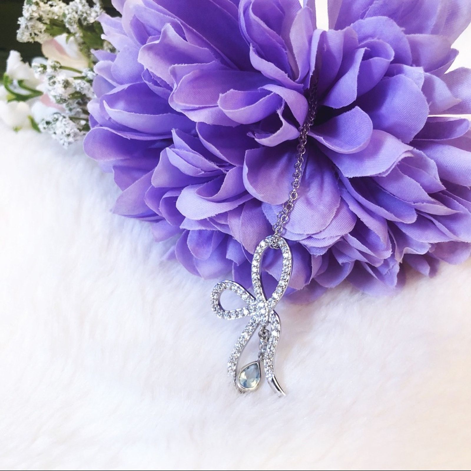 Other Silver Ribbon with Blue Crystal Necklace Size ONE SIZE - 1 Thumbnail