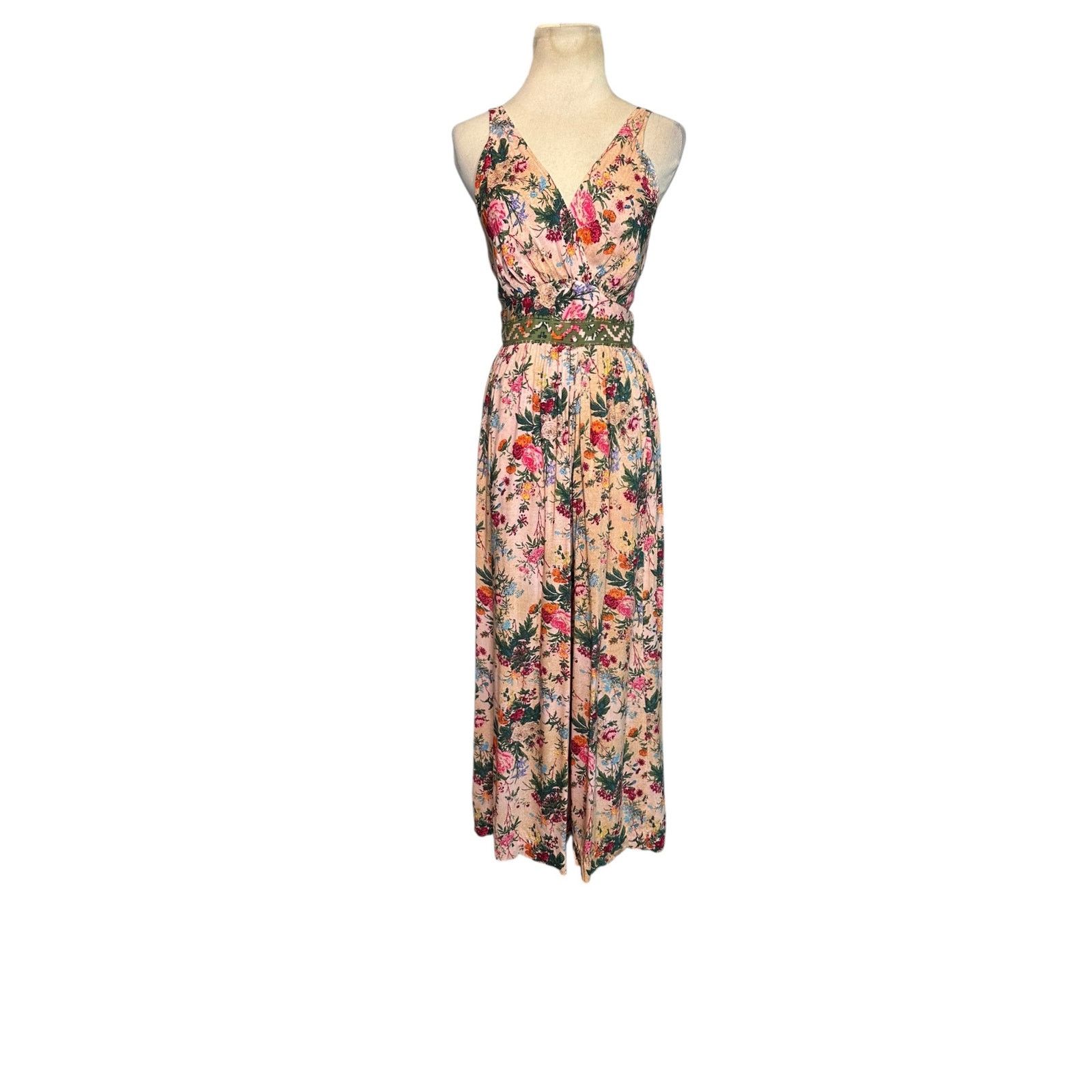 Anthropologie Tracy Reese beige pink floral cropped jumpsuit size 4 Size 27" / US 4 / IT 40 - 11 Thumbnail