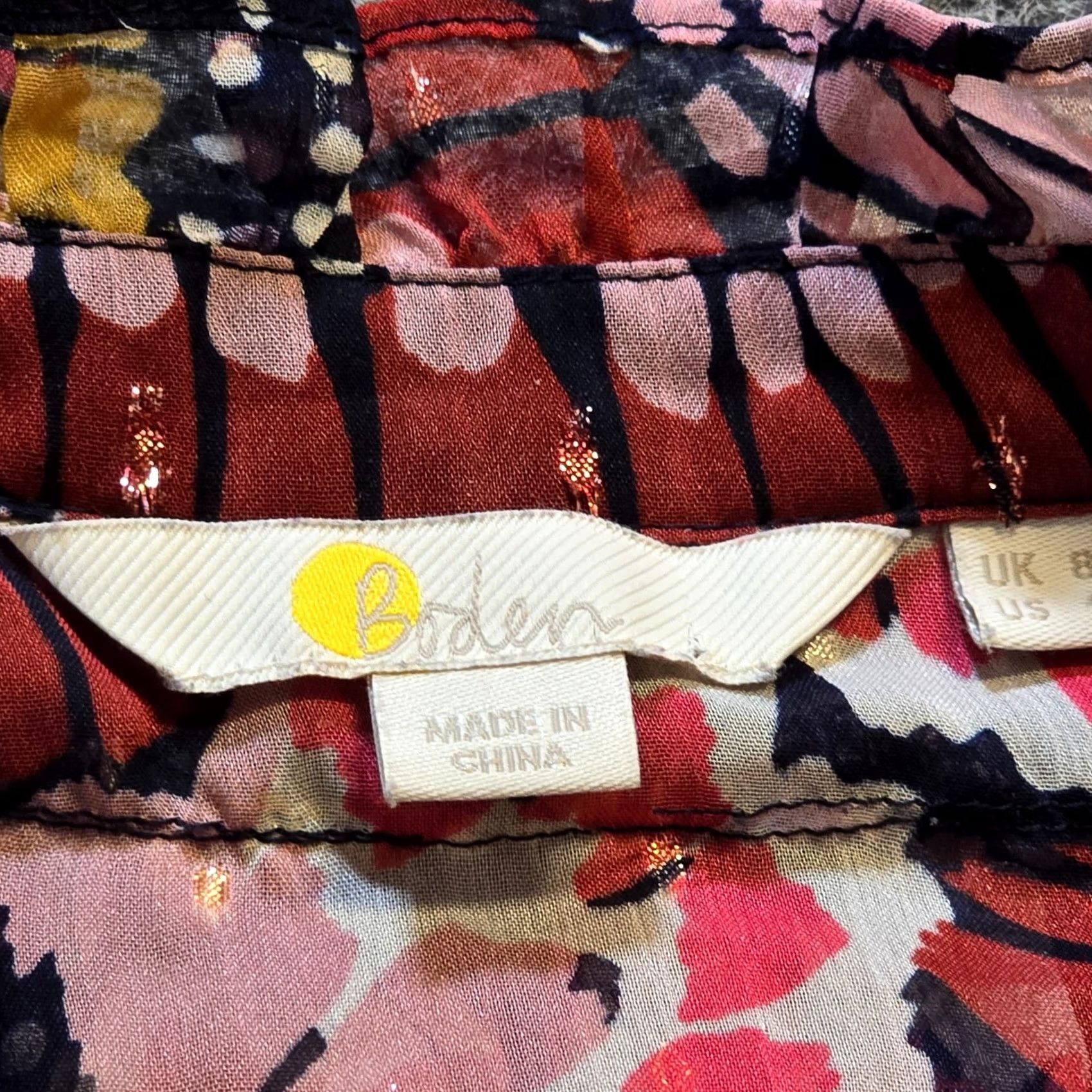 Boden Boden Blouse Womens Size 4 Pink Floral Sheer Ruffle Neck Button Up Shimmer Career shirt Size S / US 4 / IT 40 - 4 Thumbnail