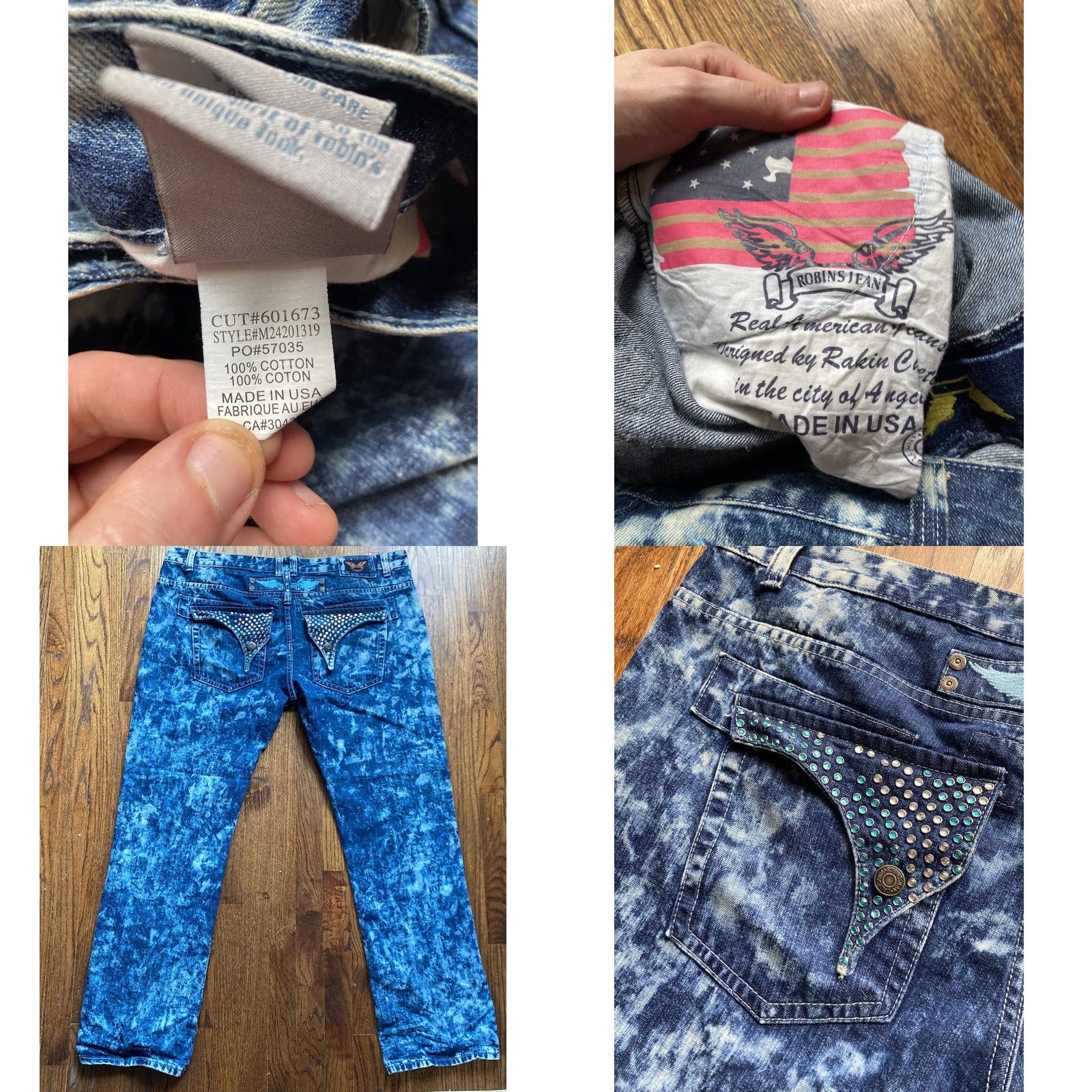 Vintage Robins Jeans Mens 42 Embellished Studded Long Flap Pocket Blue Acid Wash Denim Jeans 5-Pocket Design Straight Mens Size US 42 / EU 58 - 10 Thumbnail