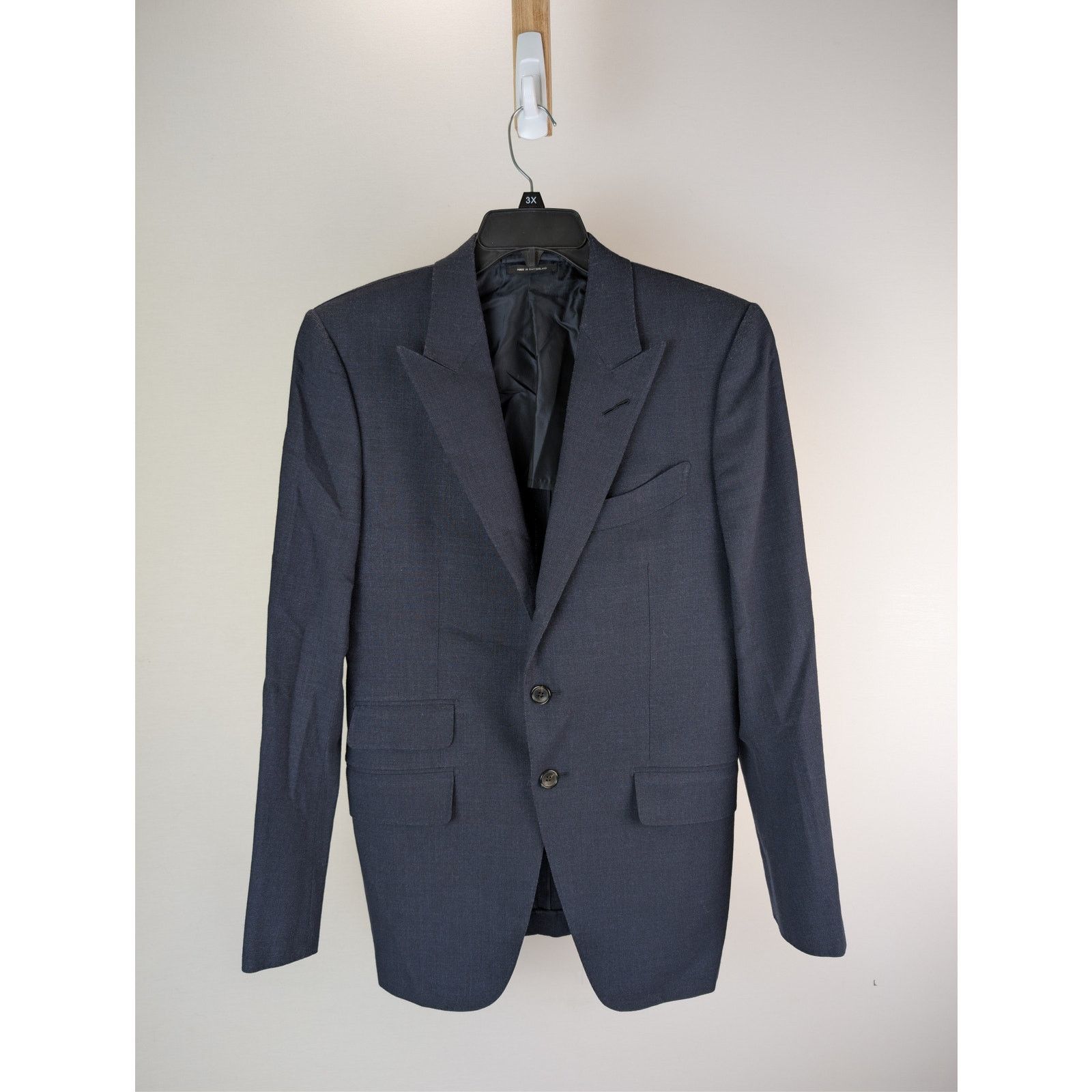 Tom Ford o1rshd1 CC20 Shelton Sharkskin Slim-Fit Wool Suit Jacket Size US M / EU 48-50 / 2 - 2 Thumbnail