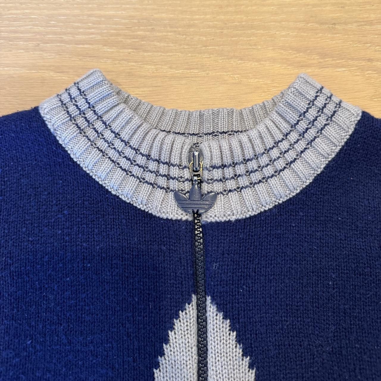 Adidas Vintage 90s Navy and White Adidas Zip Up Knit Sweater! Size US L / EU 52-54 / 3 - 4 Thumbnail
