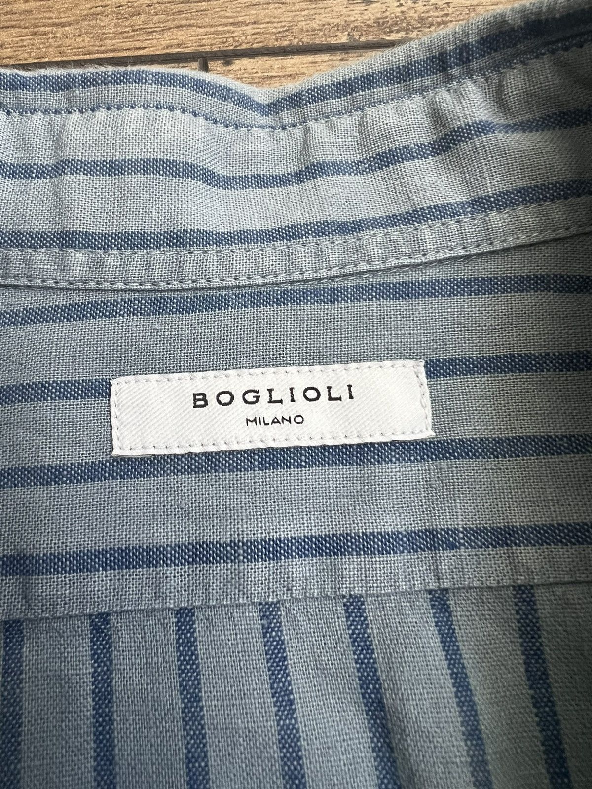 Boglioli Boglioli Sky blue and blue striped cotton and linen shirt Size US XL / EU 56 / 4 - 5 Thumbnail