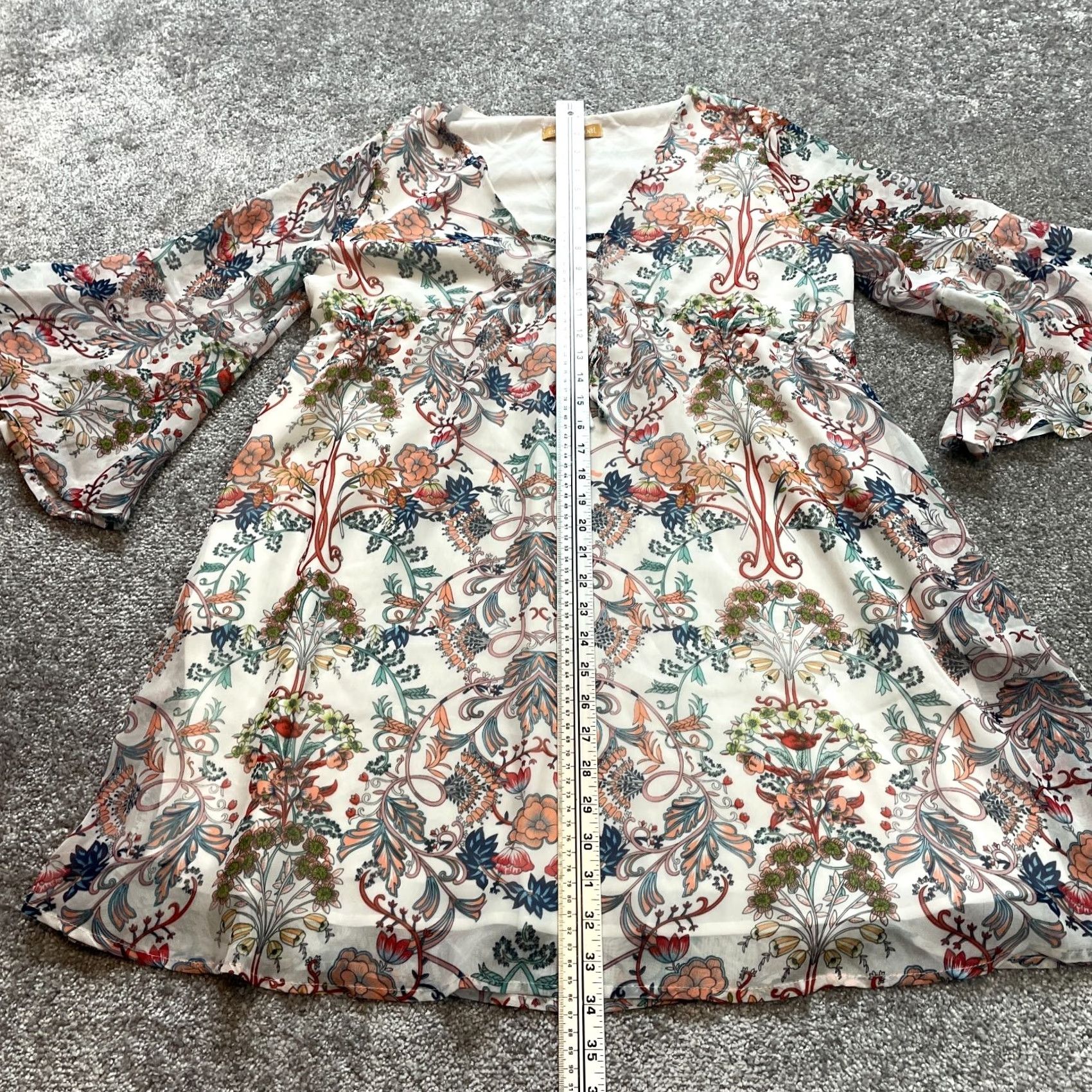 Vintage Emmer & Oat Dress Womens L White Floral Allover Boho Long Sleeve Midi Ladies Size L / US 10 / IT 46 - 2 Thumbnail