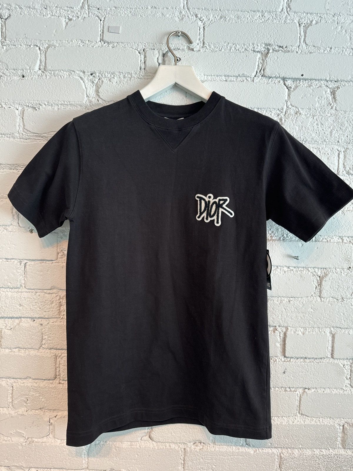 image of Dior x Stussy Script Logo Tee in Black, Men's (Size XS)