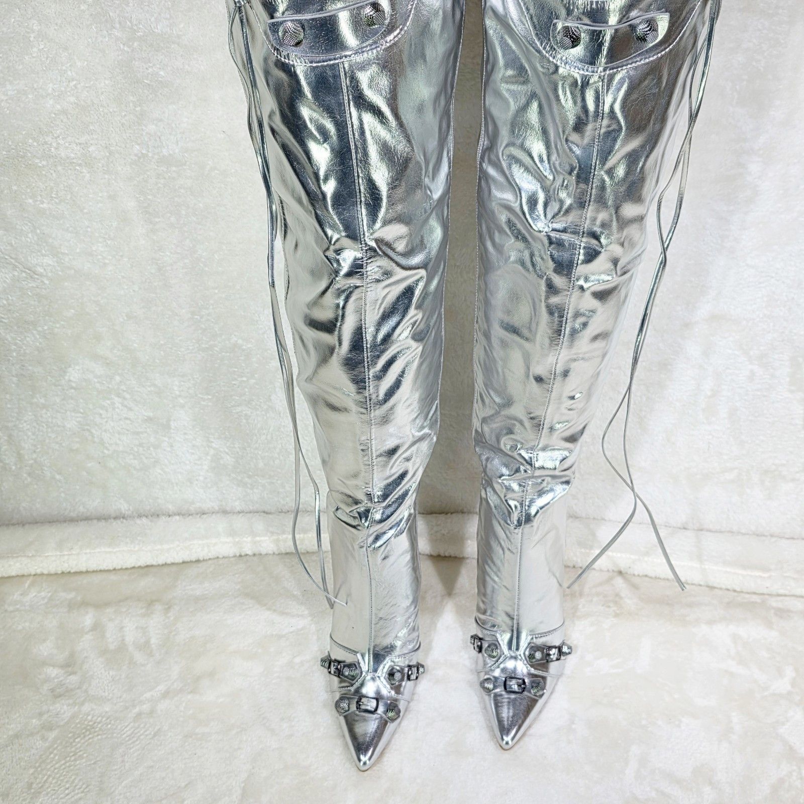 Other Bad Girlz 2 Silver Matte Thigh High Boots 4.5" Heels (Size:1 Size US 10 / IT 40 - 7 Thumbnail