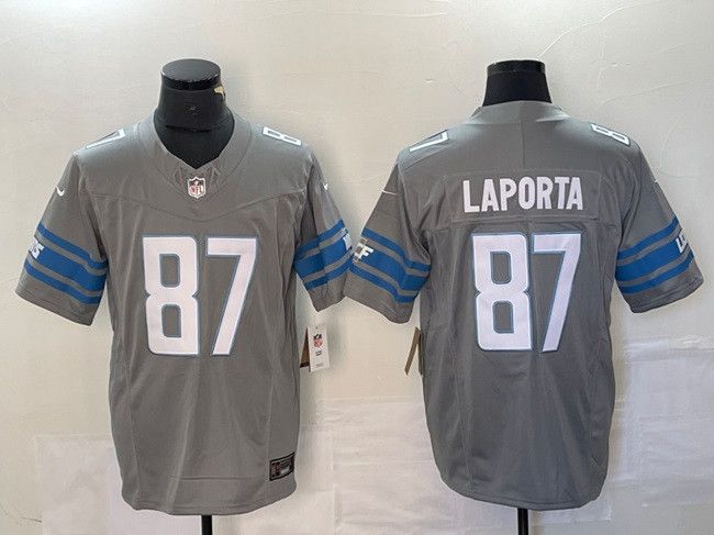 Custom Men Detroit Lions 87 Sam LaPorta Gray 2023 Jersey Grailed