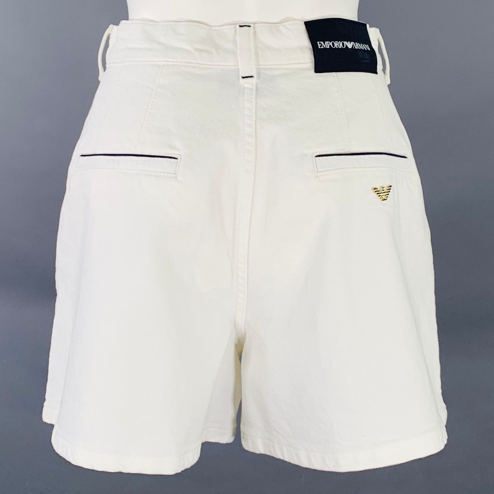 Emporio Armani EMPORIO ARMAN White Black Cotton Twill Button Fly Shorts Size 27" / US 4 / IT 40 - 3 Thumbnail